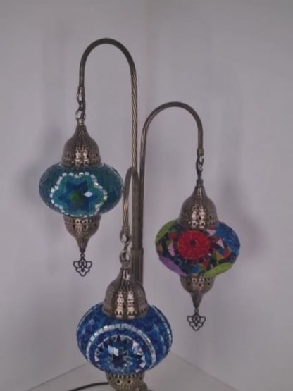 Turkish Mosaic Table Lamp 3 Globe Tree Design