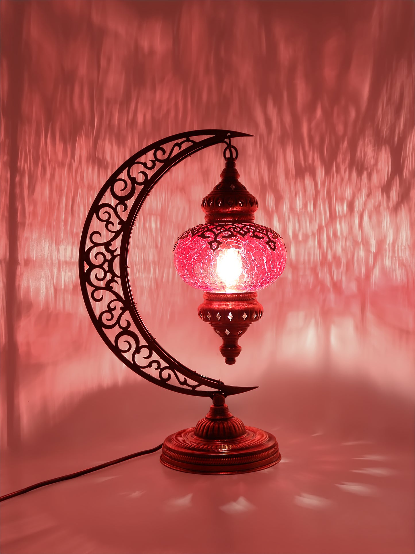 Turkish Table Lamp Cracked Pattern Blown Glass