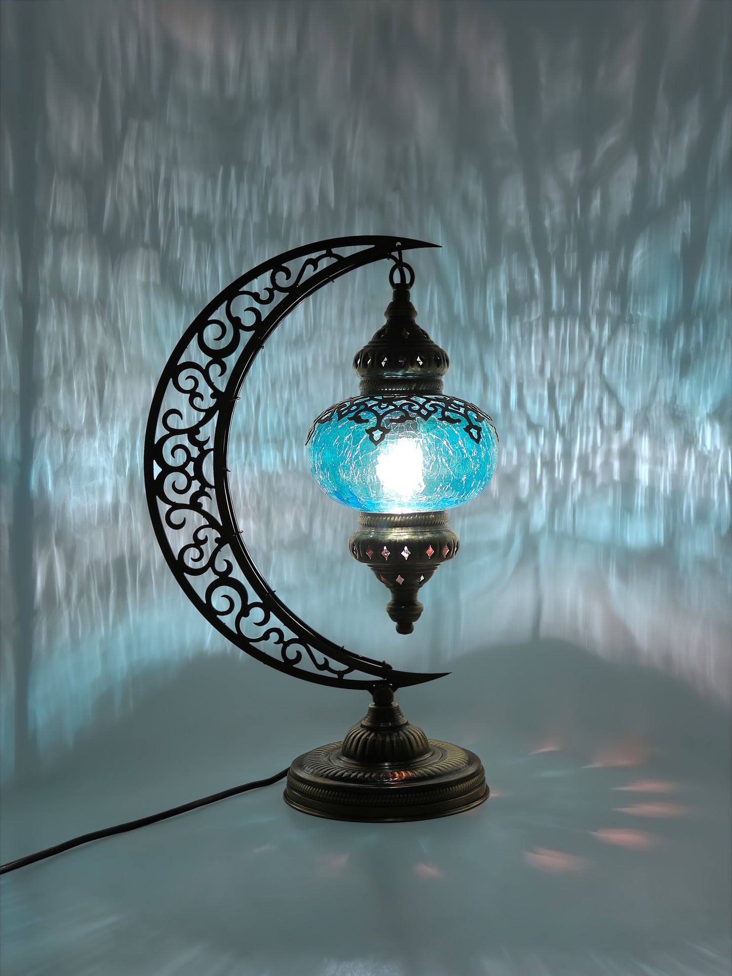 Turkish Table Lamp Cracked Pattern Blown Glass