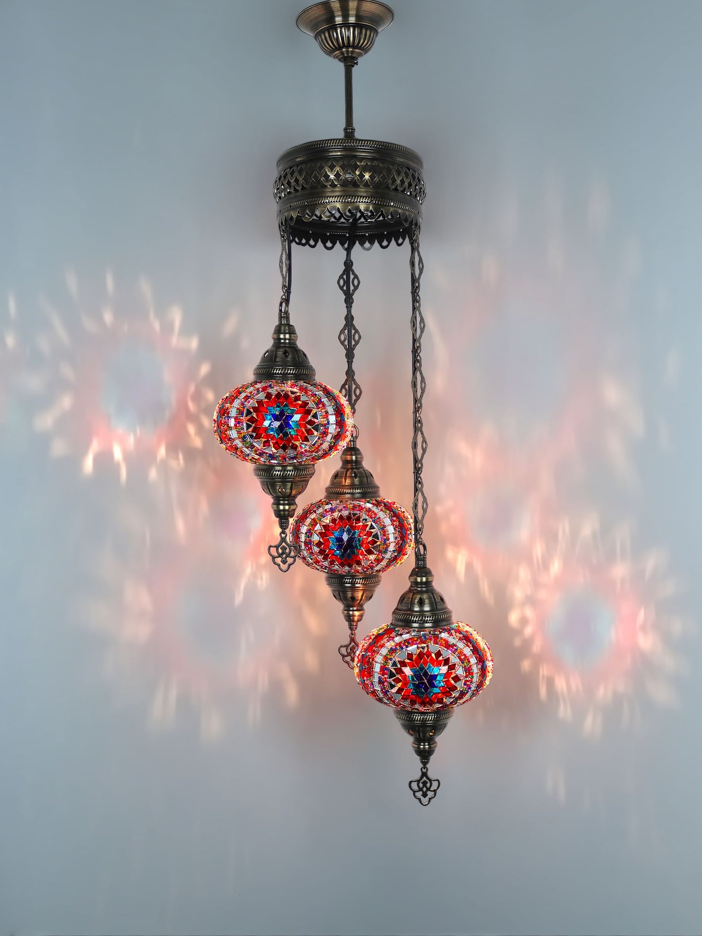 Turkish Mosaic Chandelier 3 Globe Hanging Lamp