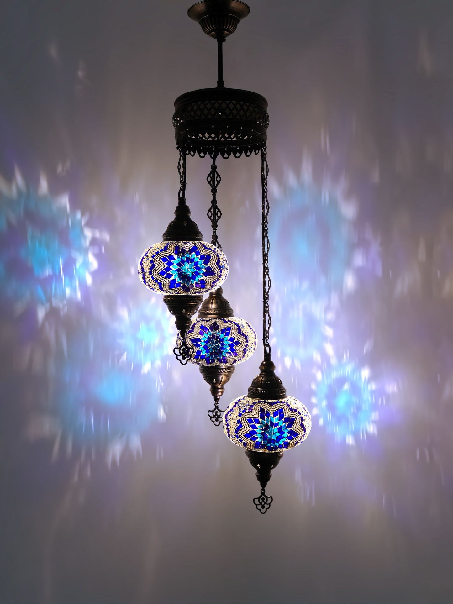 Turkish Mosaic Chandelier 3 Globe Hanging Lamp