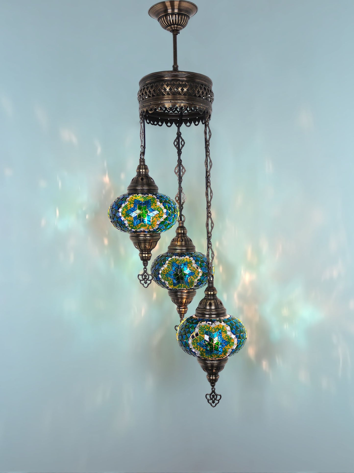 Turkish Mosaic Chandelier 3 Globe Hanging Lamp