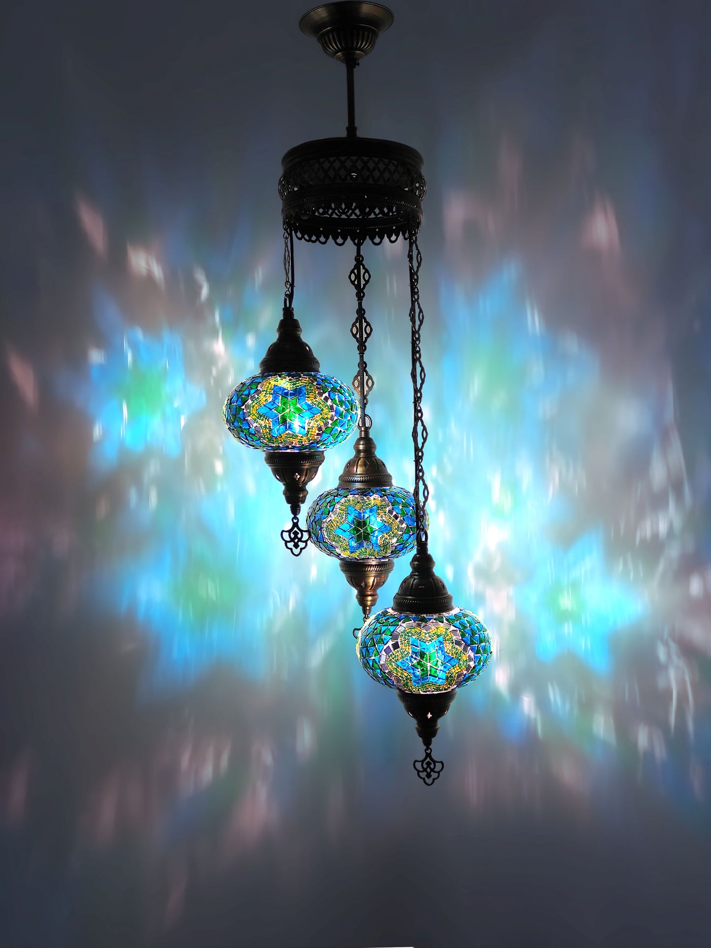 Turkish Mosaic Chandelier 3 Globe Hanging Lamp