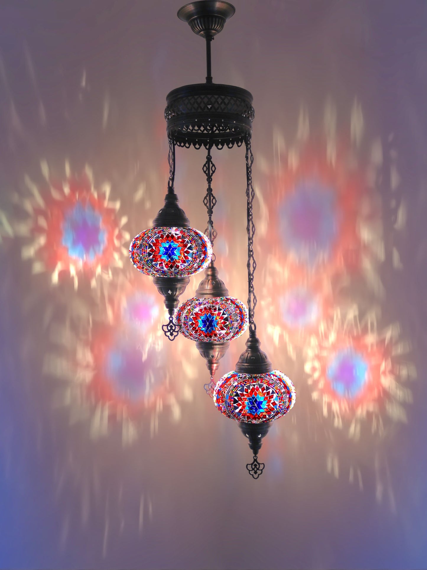 Turkish Mosaic Chandelier 3 Globe Hanging Lamp