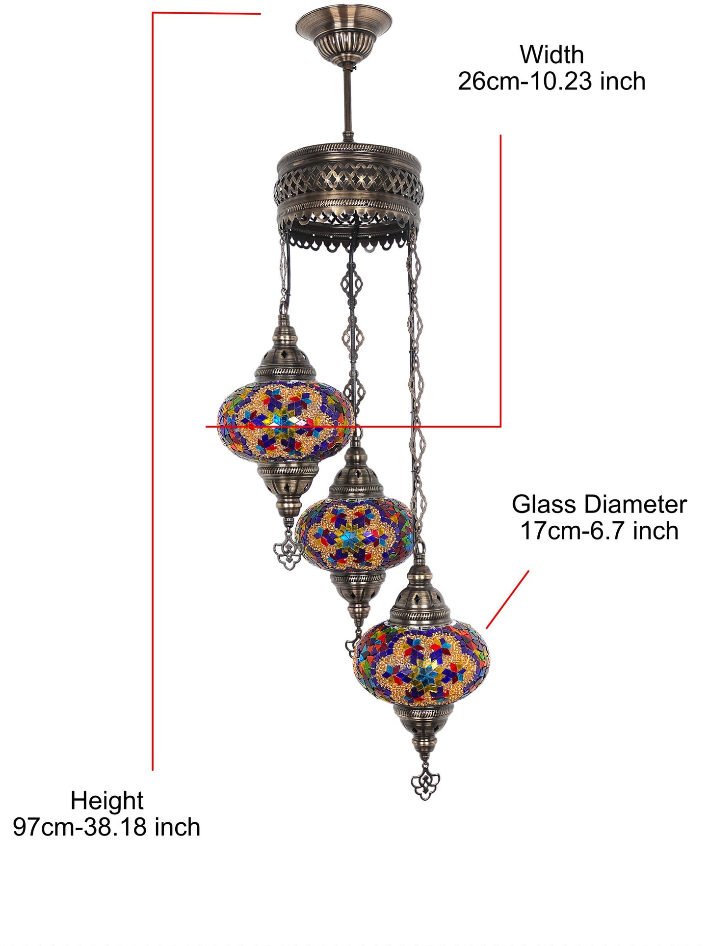 Turkish Mosaic Chandelier 3 Globe Hanging Lamp