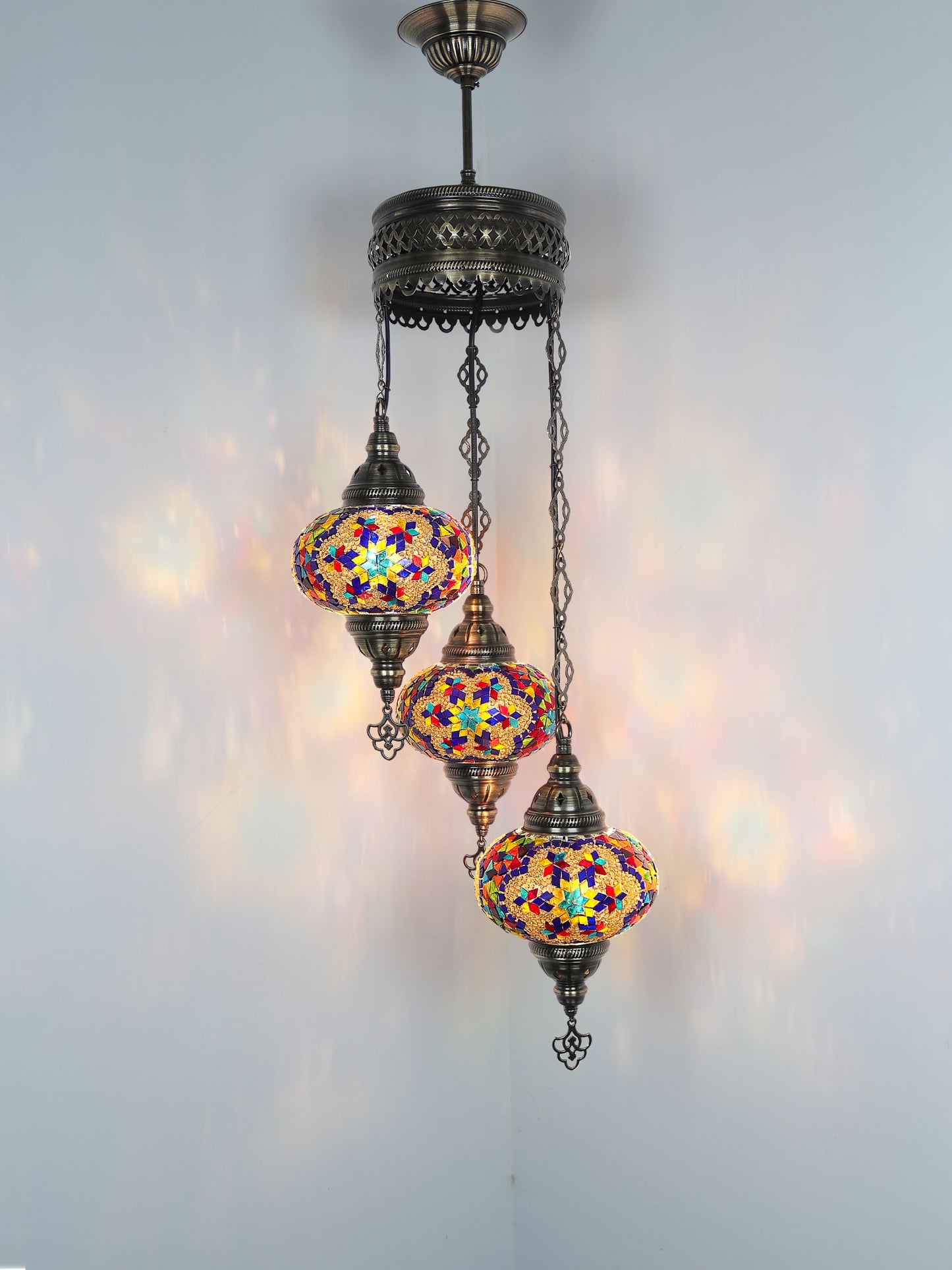 Turkish Mosaic Chandelier 3 Globe Hanging Lamp