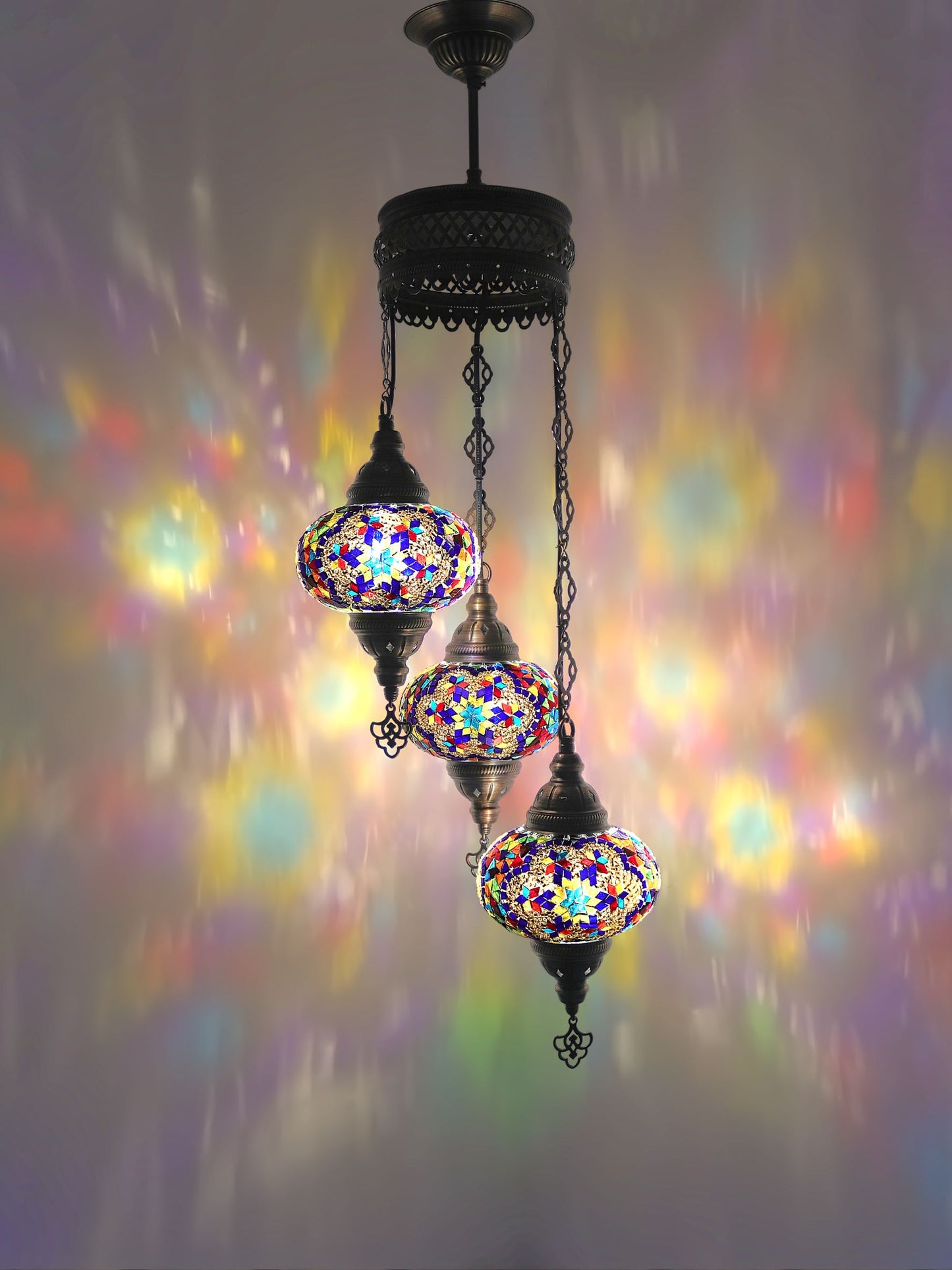 Turkish Mosaic Chandelier 3 Globe Hanging Lamp