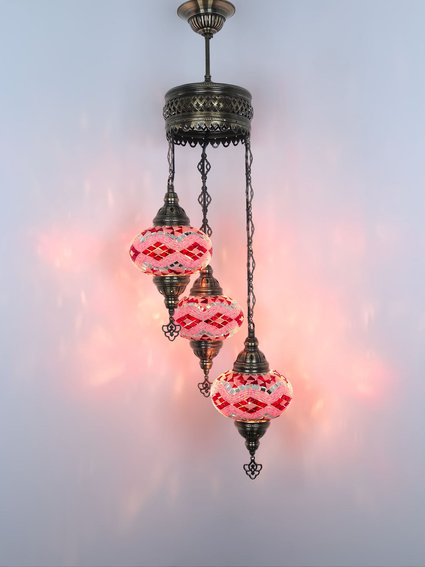 Turkish Mosaic Chandelier 3 Globe Hanging Lamp