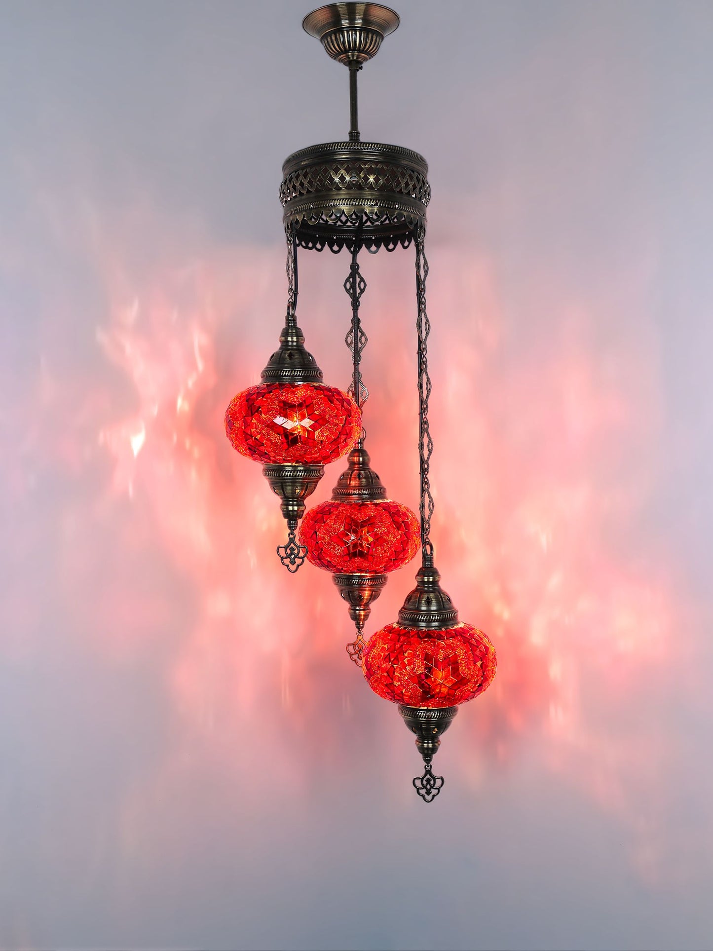 Turkish Mosaic Chandelier 3 Globe Hanging Lamp