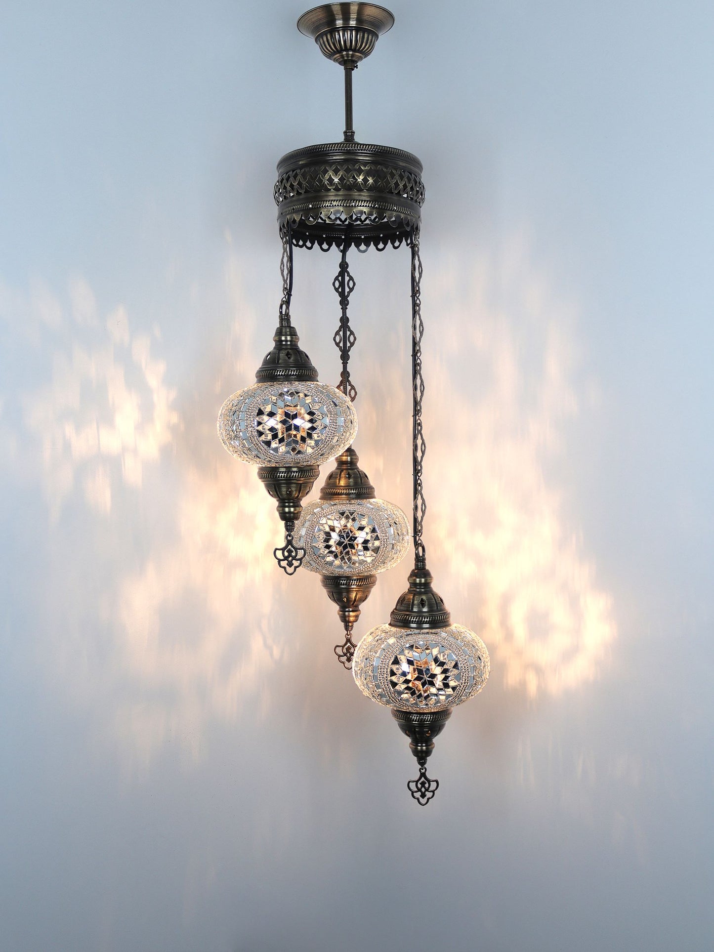 Turkish Mosaic Chandelier 3 Globe Hanging Lamp