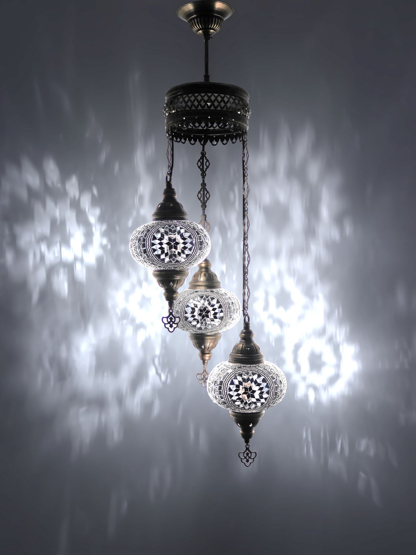 Turkish Mosaic Chandelier 3 Globe Hanging Lamp