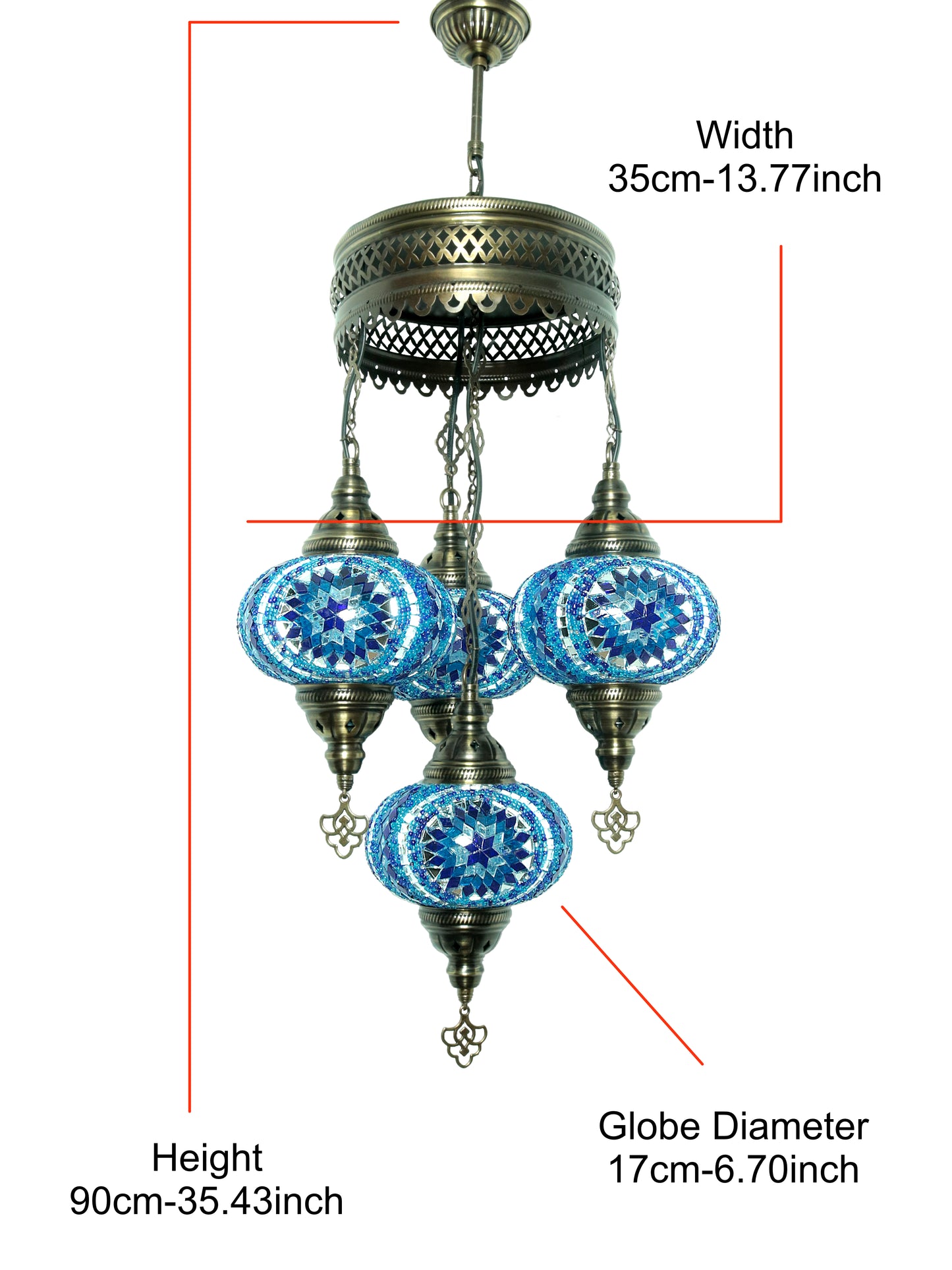 Turkish Mosaic Chandelier 4 Globe Dıfferent Color