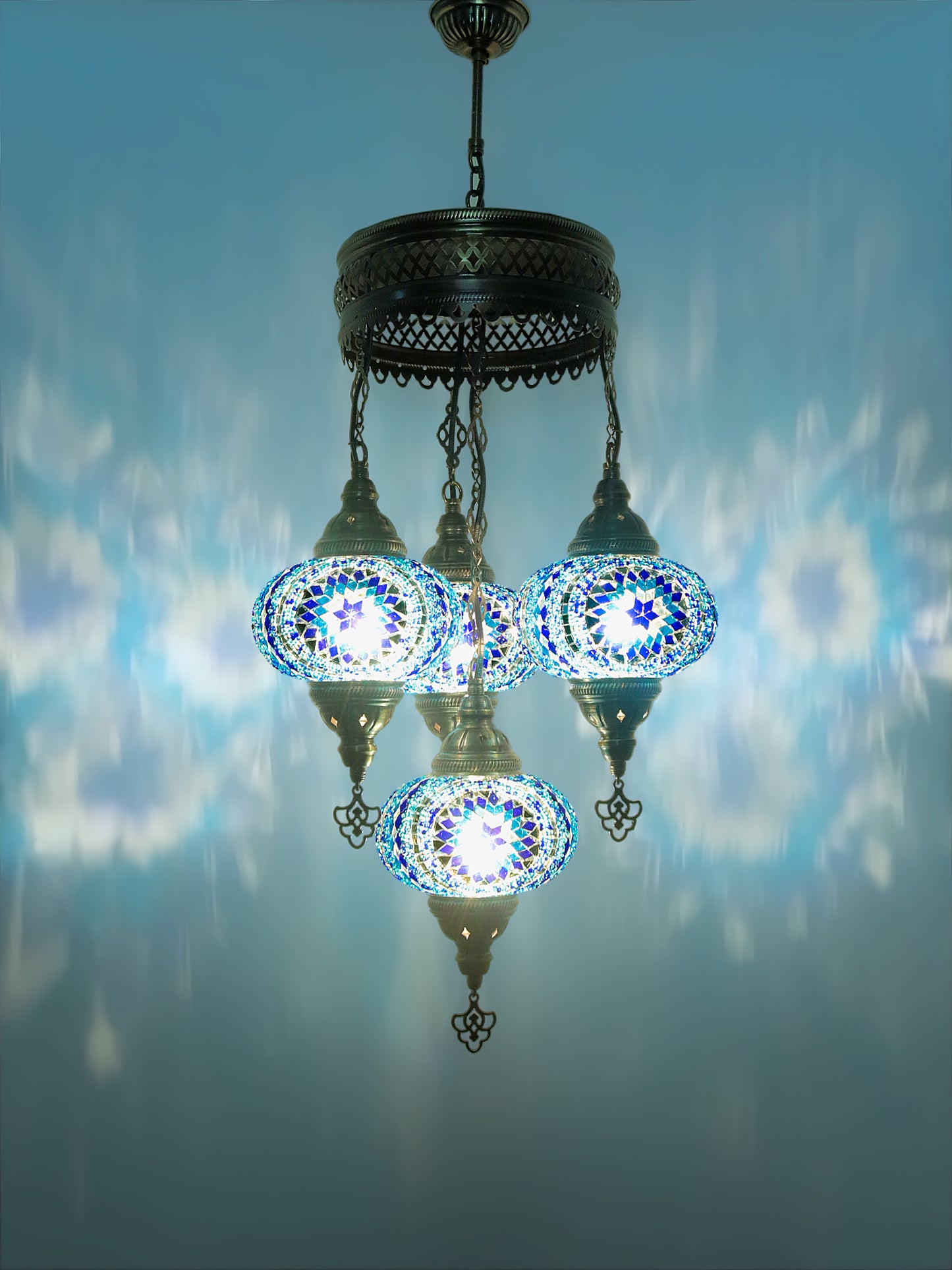 Turkish Mosaic Chandelier 4 Globe Dıfferent Color