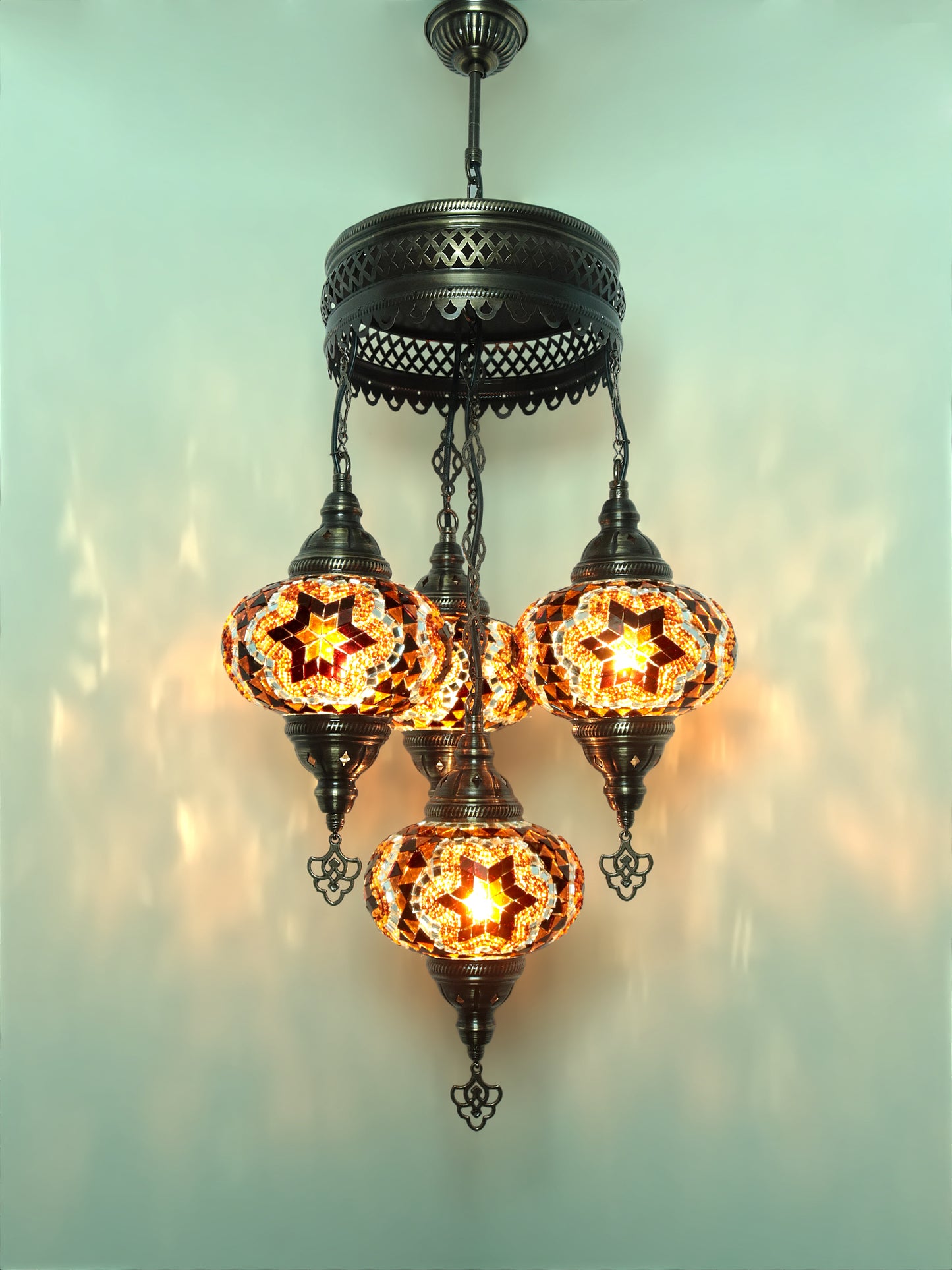 Turkish Mosaic Chandelier 4 Globe Dıfferent Color