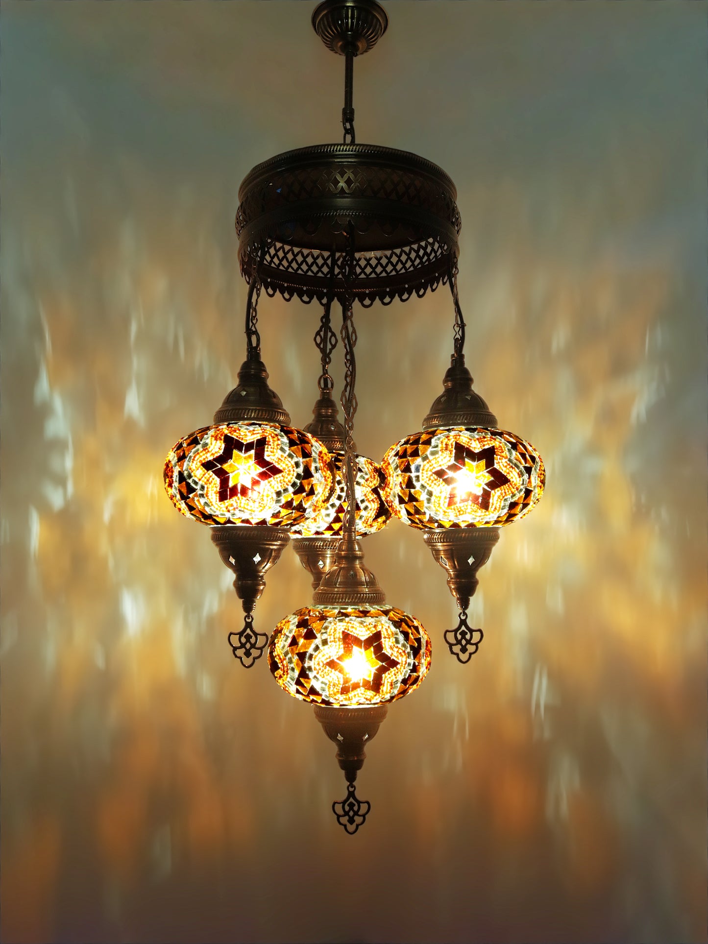 Turkish Mosaic Chandelier 4 Globe Dıfferent Color