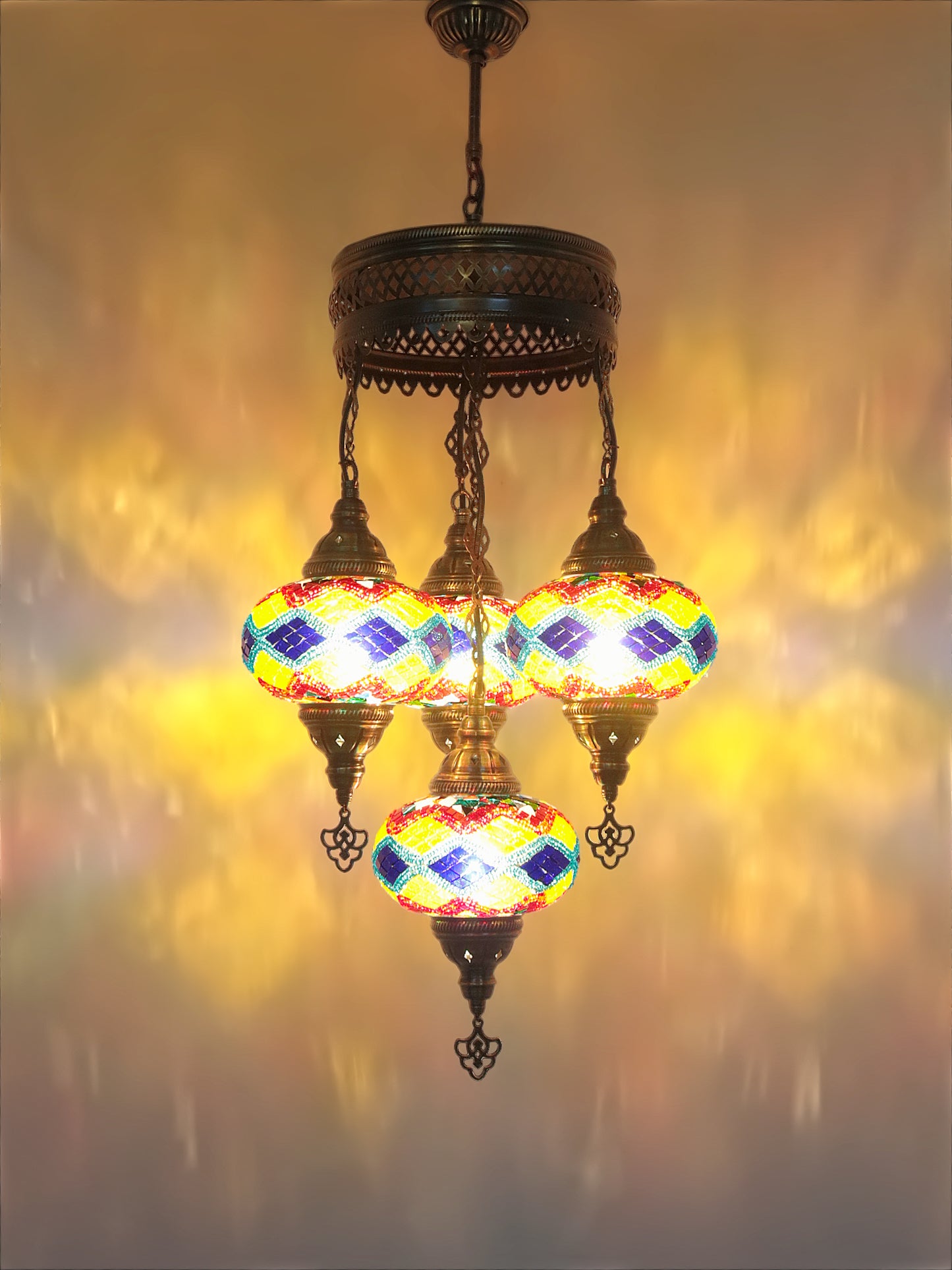 Turkish Mosaic Chandelier 4 Globe Dıfferent Color