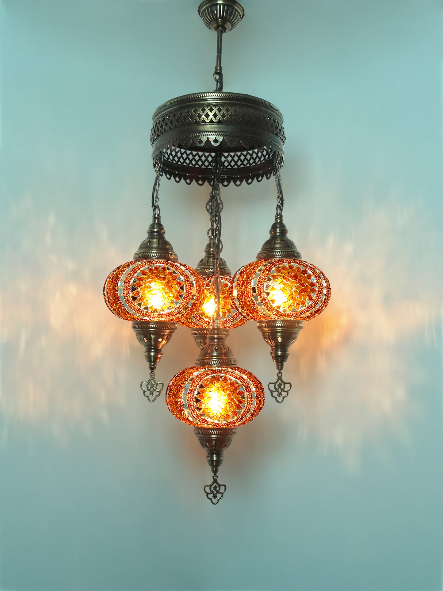 Turkish Mosaic Chandelier 4 Globe Dıfferent Color