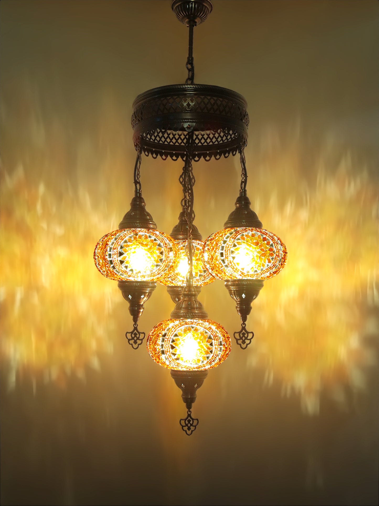 Turkish Mosaic Chandelier 4 Globe Dıfferent Color