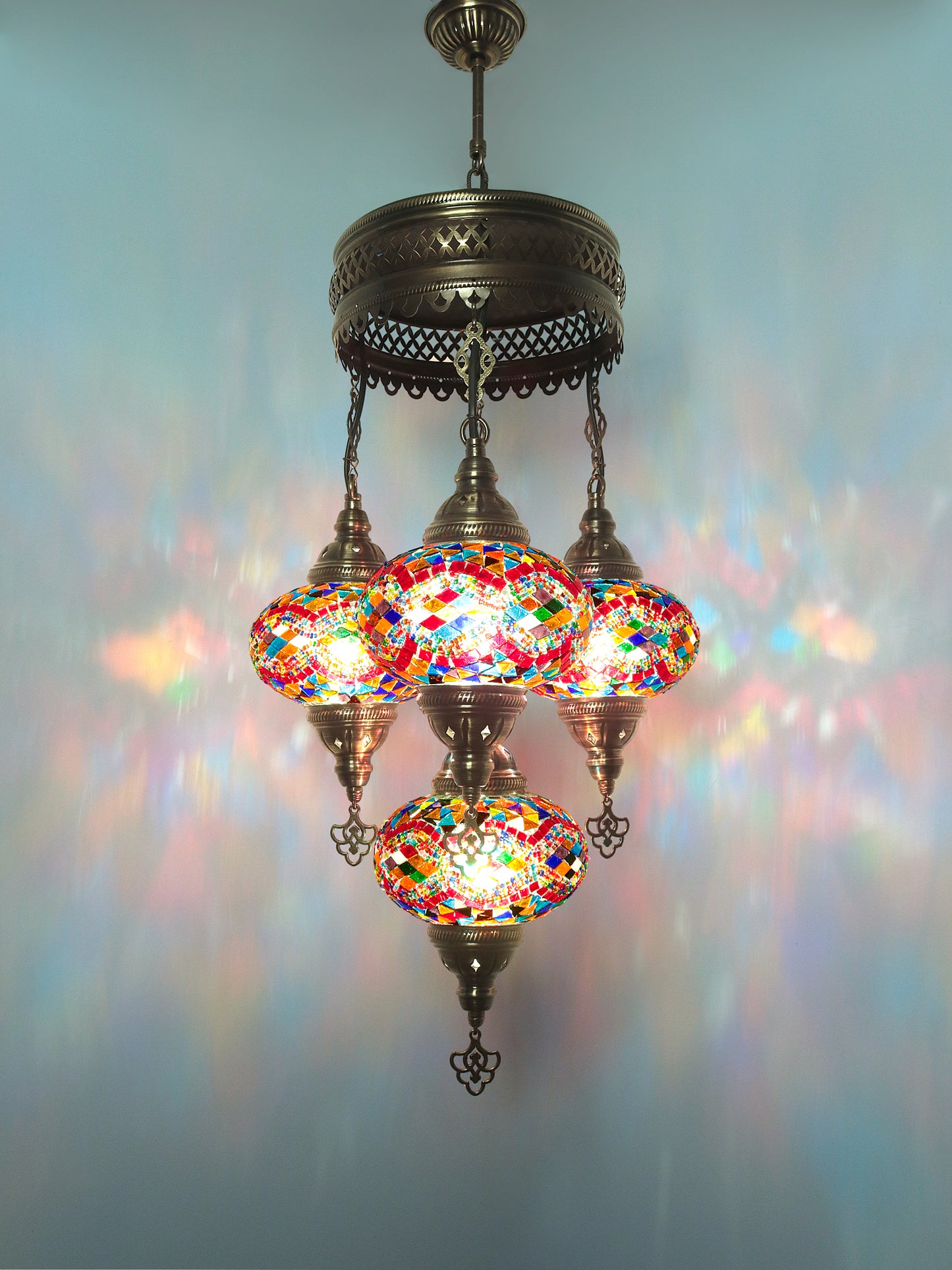 Turkish Mosaic Chandelier 4 Globe Dıfferent Color