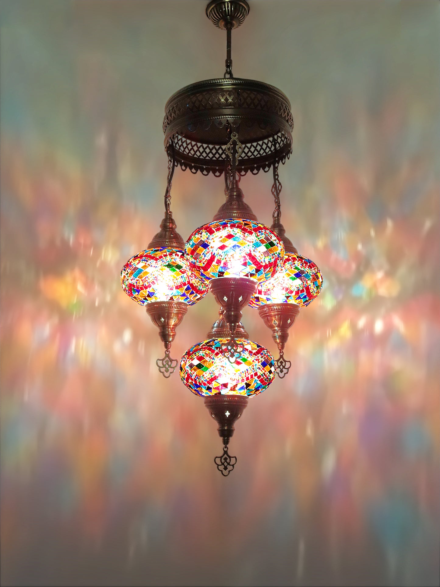 Turkish Mosaic Chandelier 4 Globe Dıfferent Color