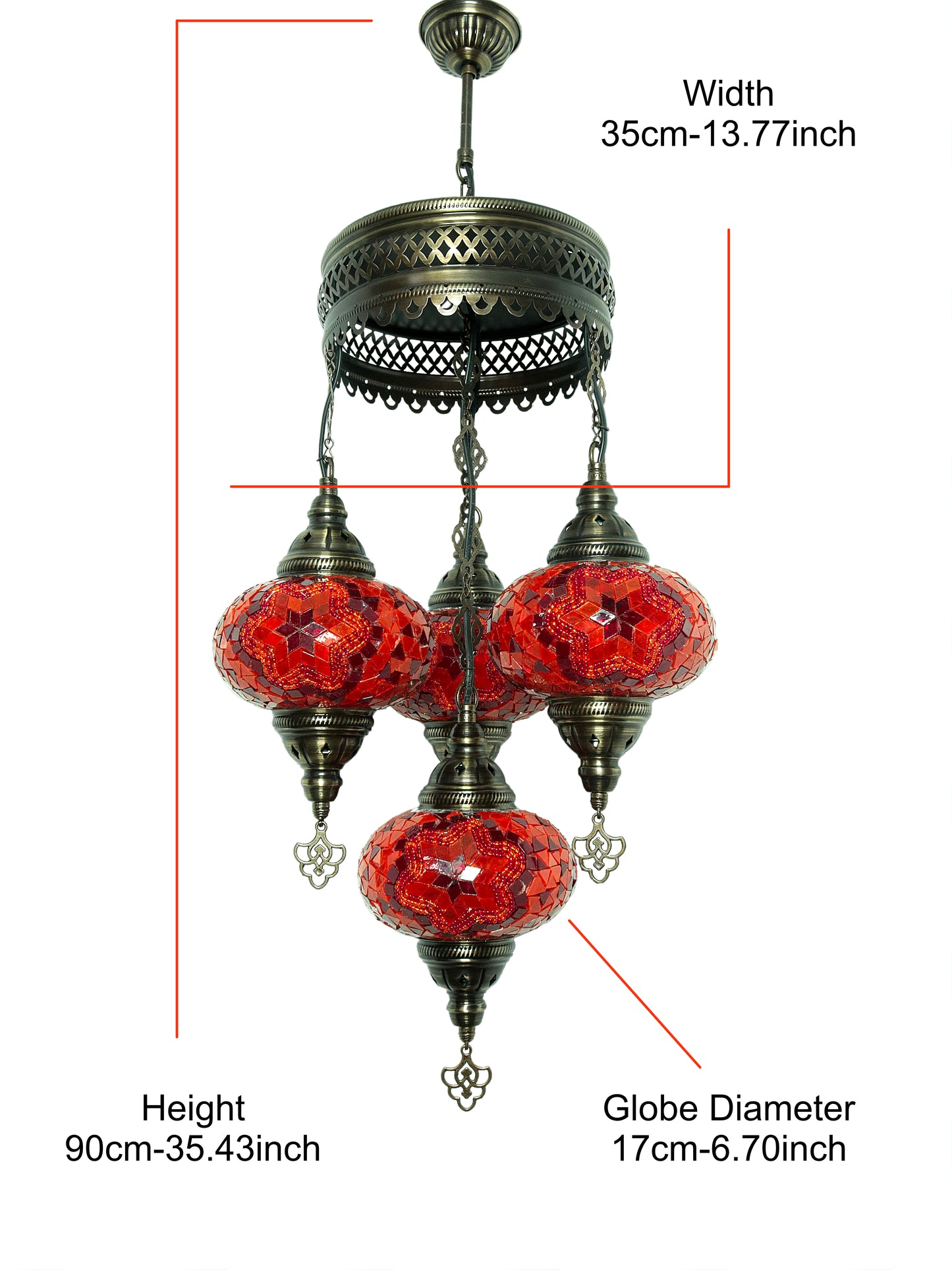 Turkish Mosaic Chandelier 4 Globe Dıfferent Color