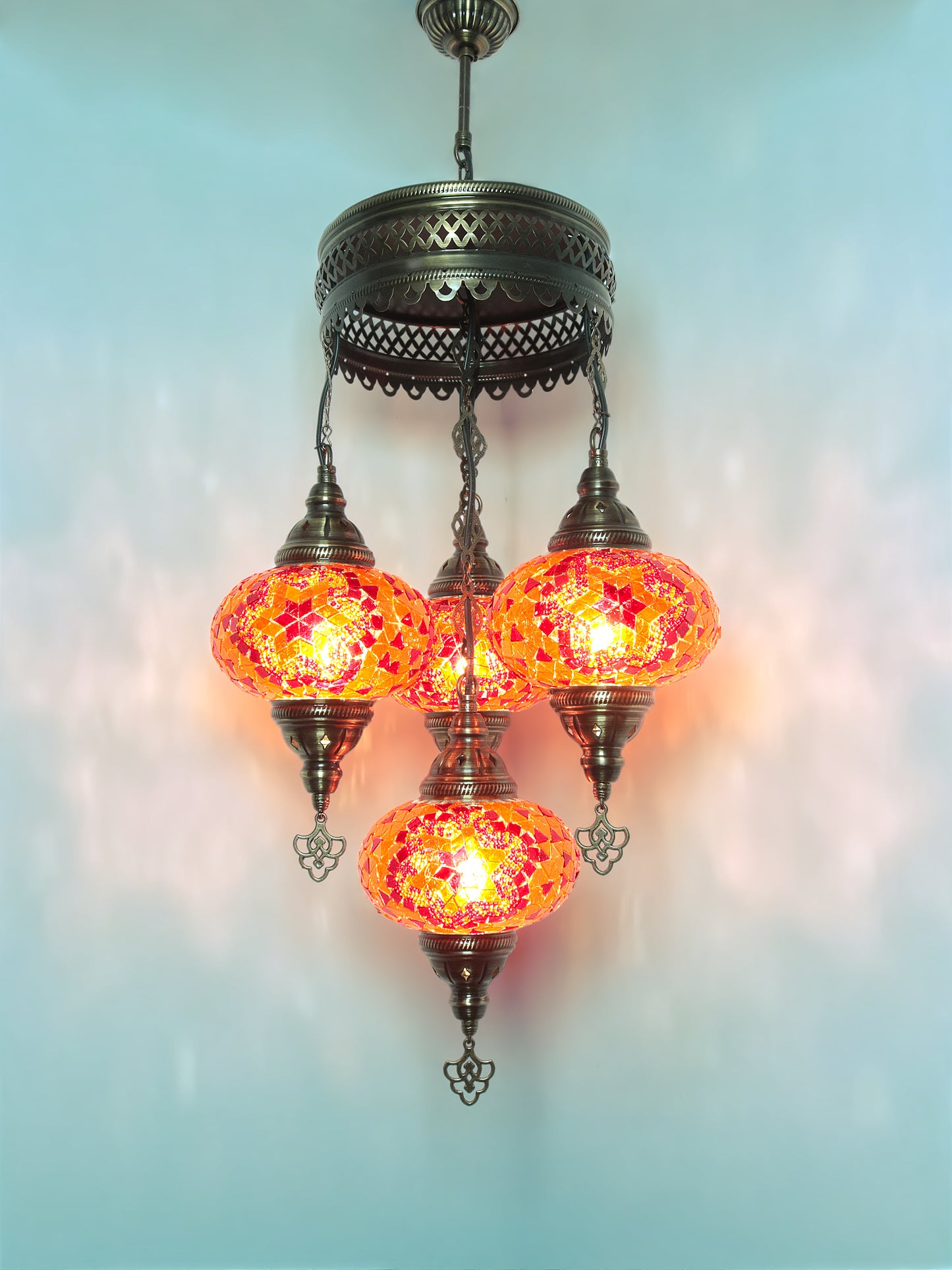 Turkish Mosaic Chandelier 4 Globe Dıfferent Color