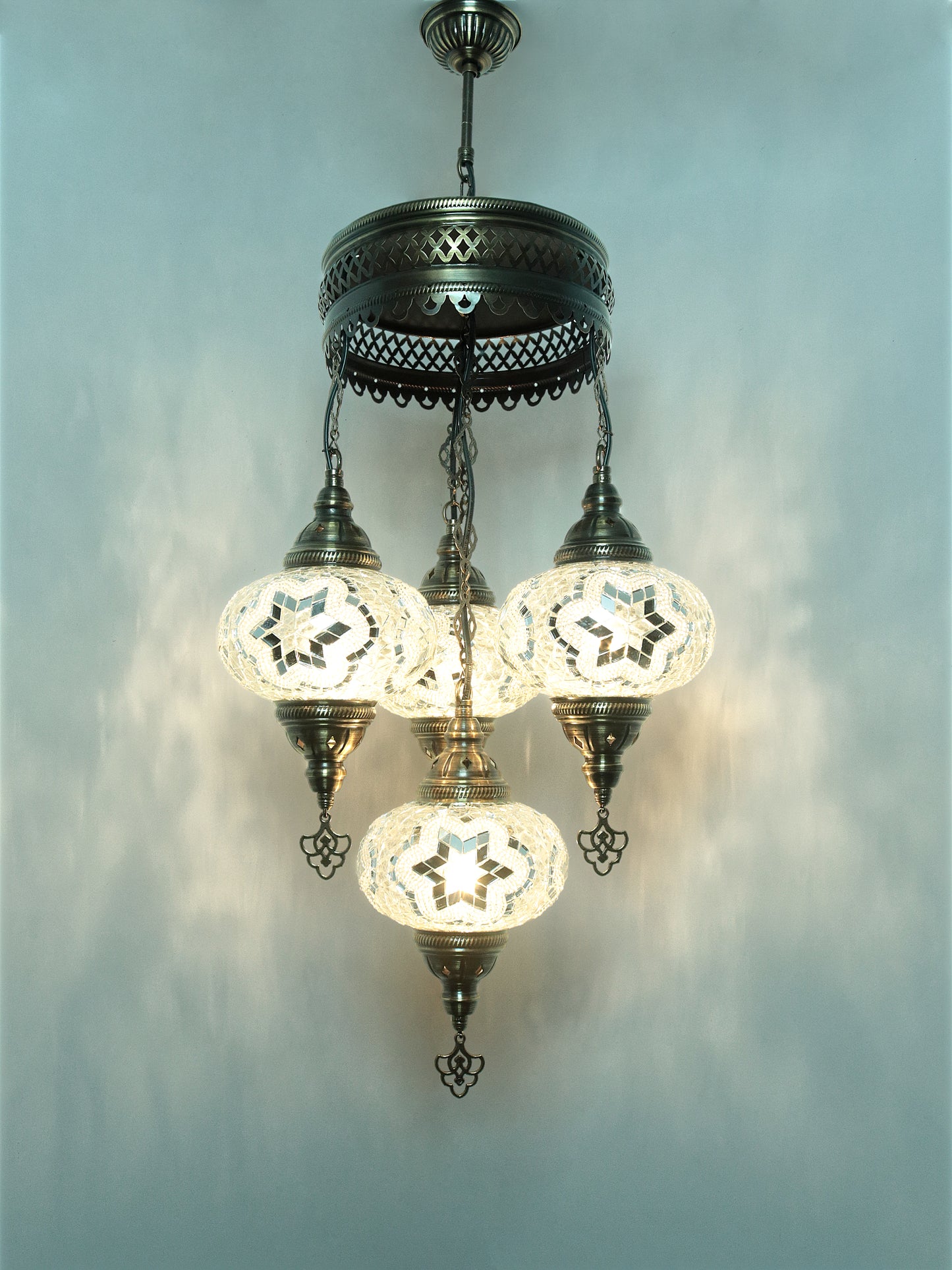 Turkish Mosaic Chandelier 4 Globe Dıfferent Color