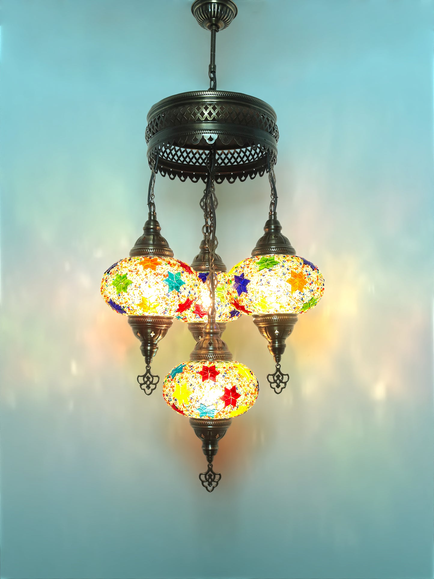 Turkish Mosaic Chandelier 4 Globe Dıfferent Color