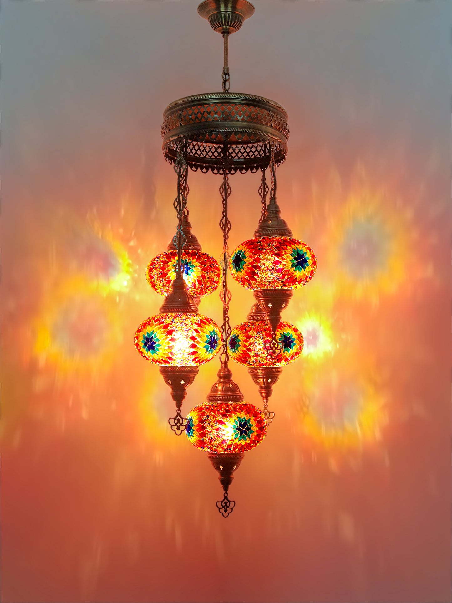 Turkish Mosaic Chandelier 5 Globe Pendant Light