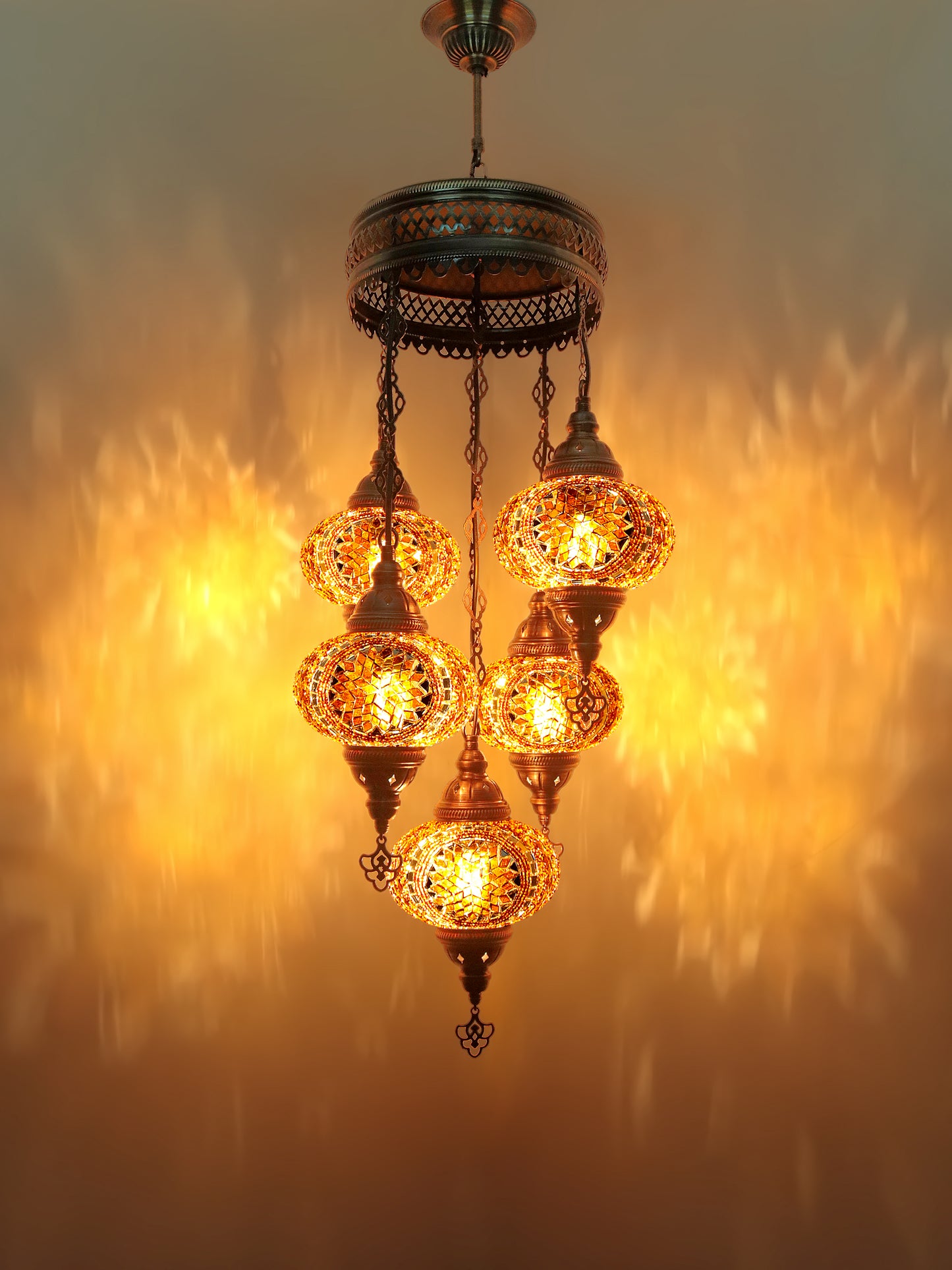 Turkish Mosaic Chandelier 5 Globe Pendant Light