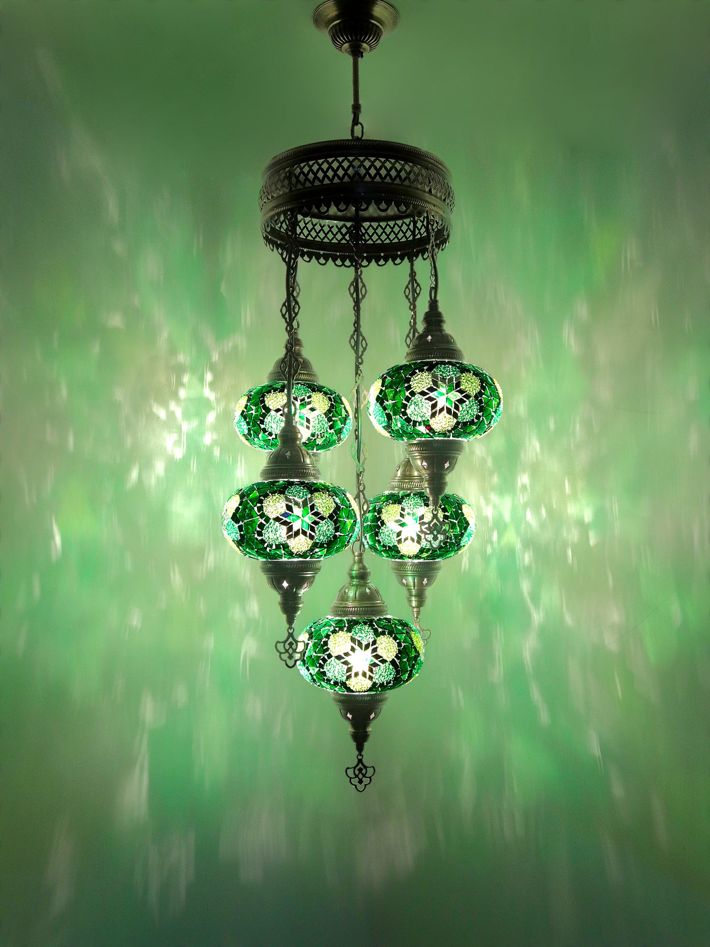 Turkish Mosaic Chandelier 5 Globe Pendant Light