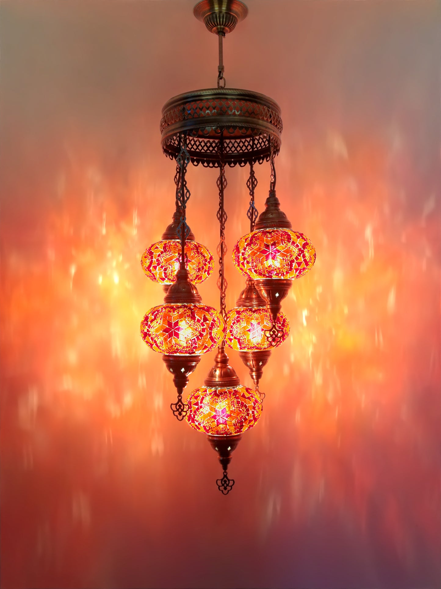 Turkish Mosaic Chandelier 5 Globe Pendant Light