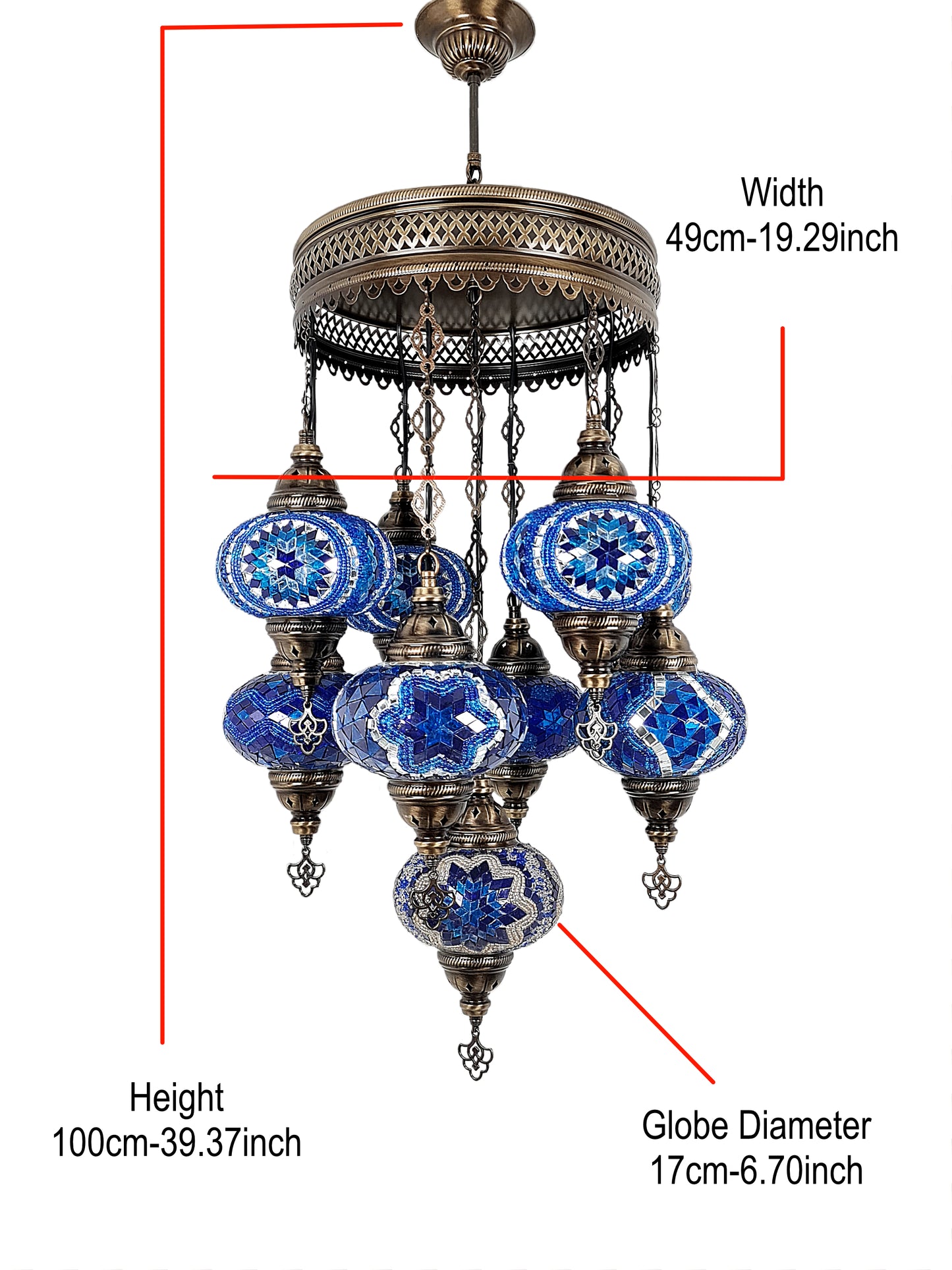 Authentic Turkish Ottoman Mosaic Chandelier 9 globe