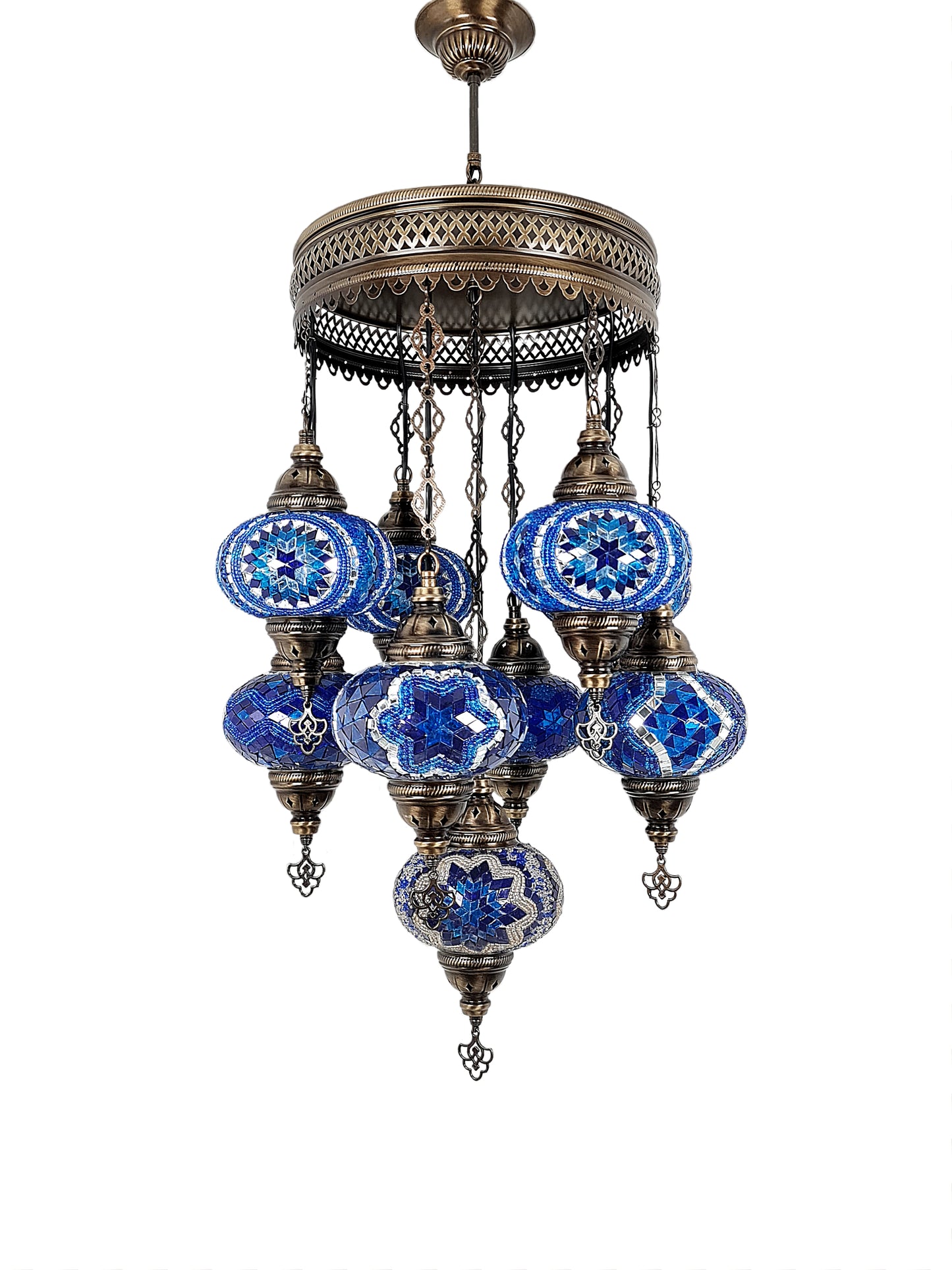 Authentic Turkish Ottoman Mosaic Chandelier 9 globe