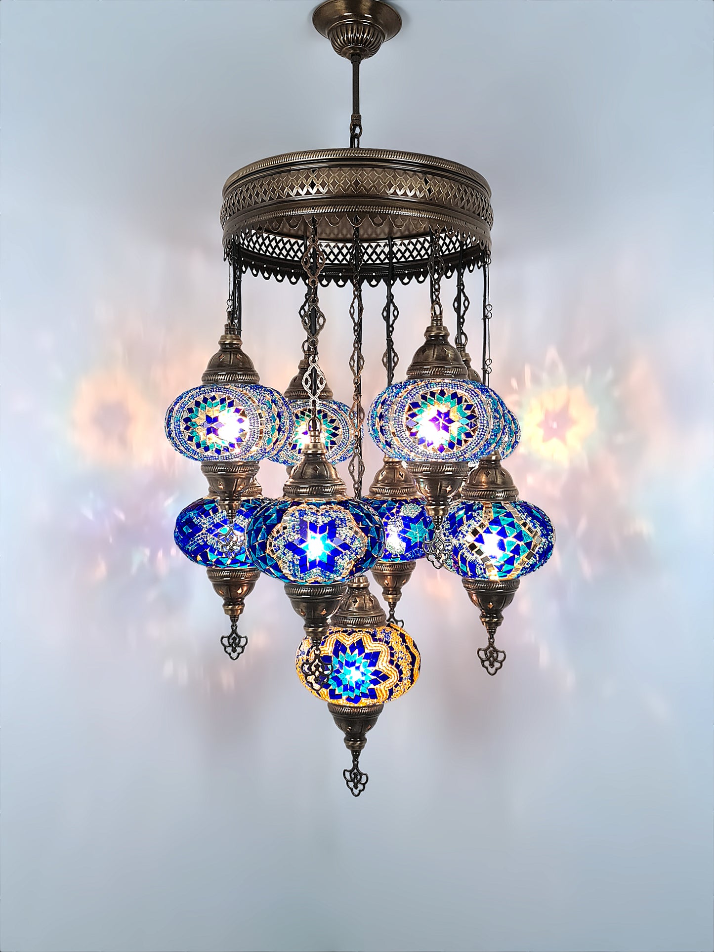 Authentic Turkish Ottoman Mosaic Chandelier 9 globe