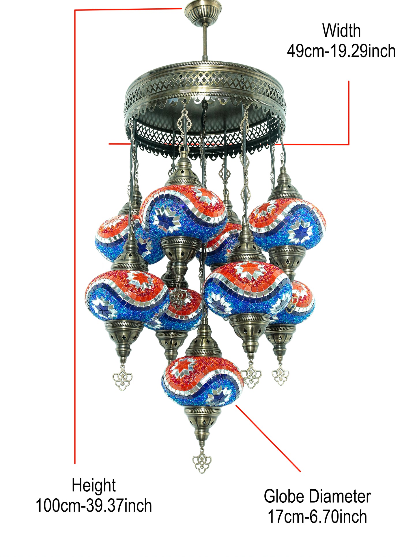 Authentic Turkish Ottoman Mosaic Chandelier 9 globe