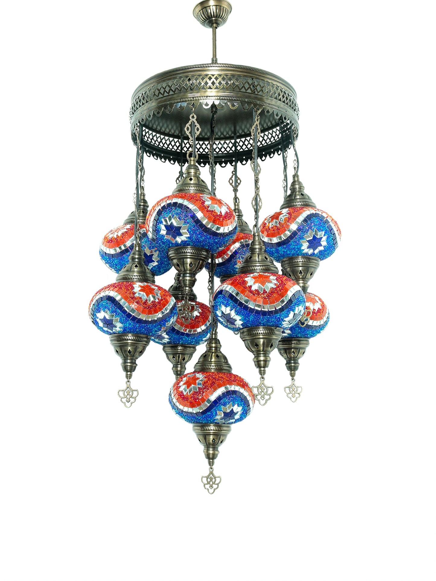 Authentic Turkish Ottoman Mosaic Chandelier 9 globe