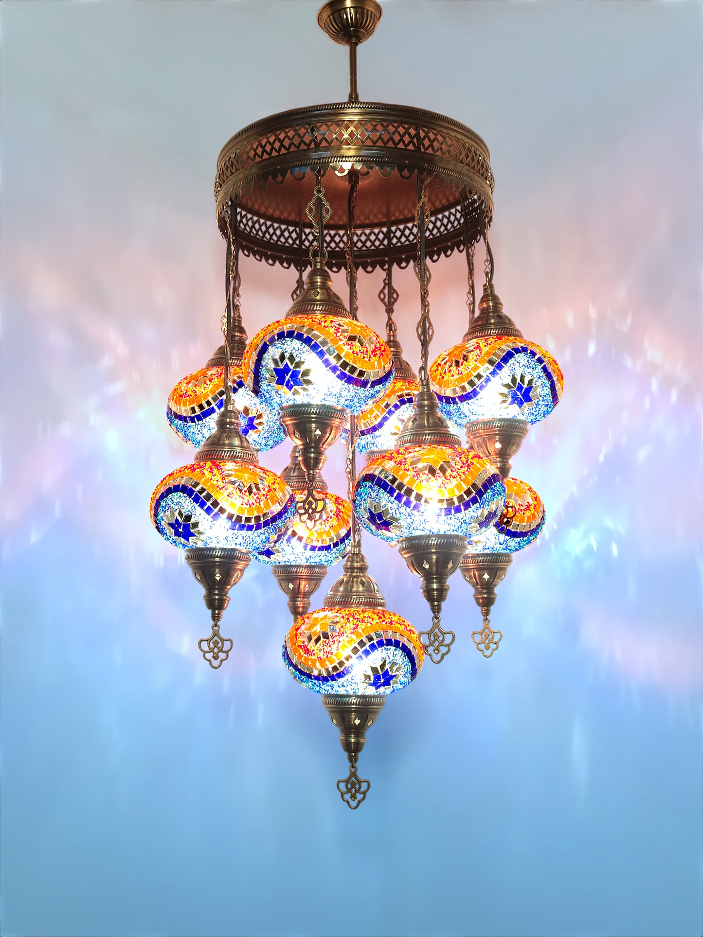 Authentic Turkish Ottoman Mosaic Chandelier 9 globe