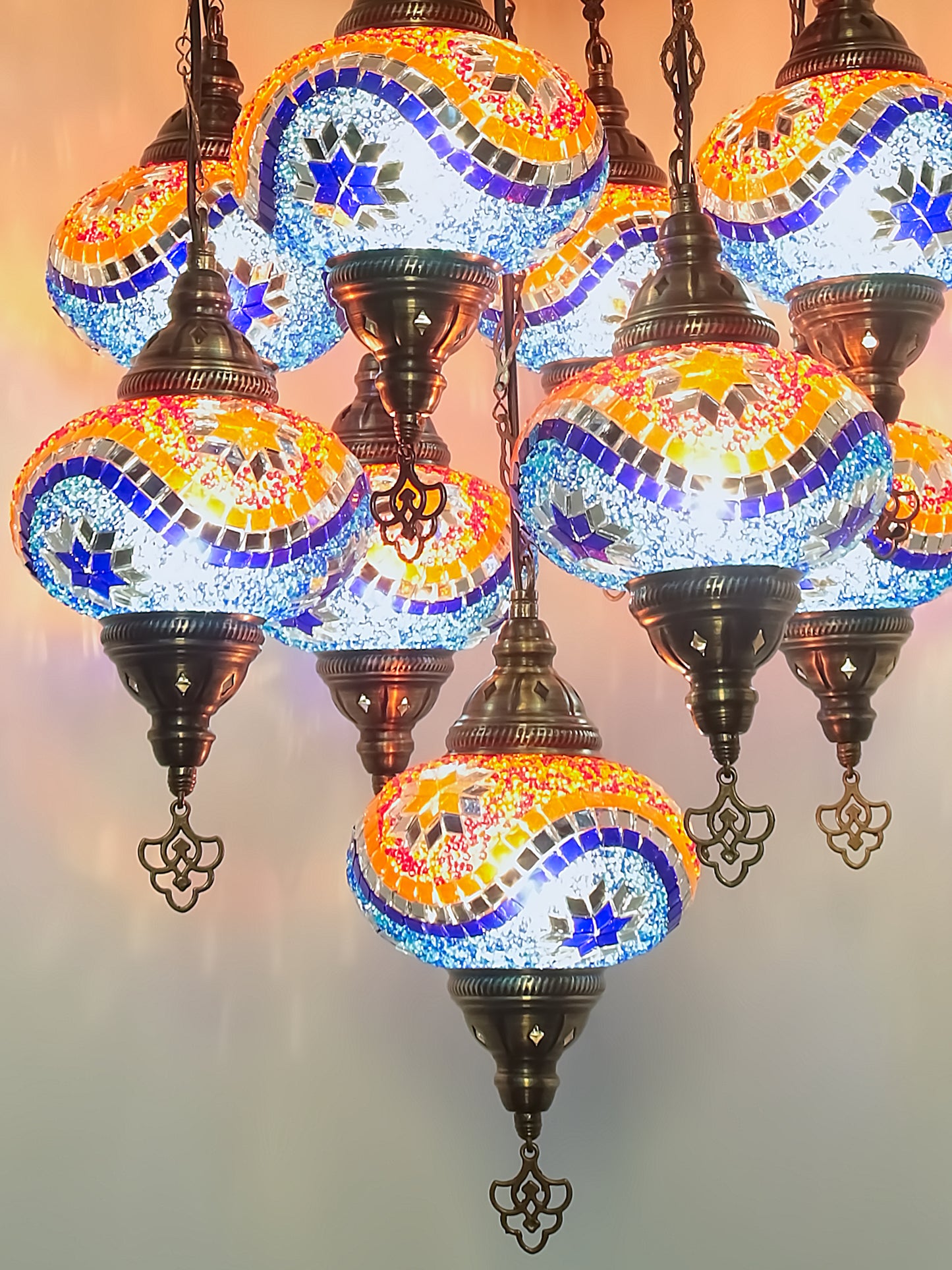 Authentic Turkish Ottoman Mosaic Chandelier 9 globe