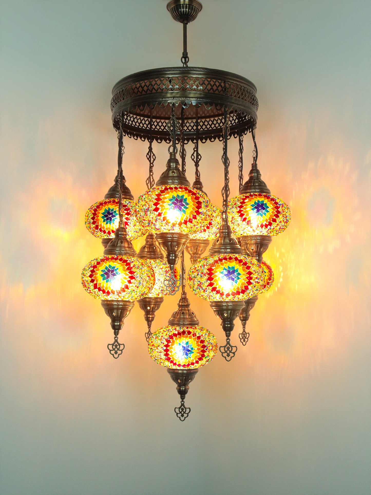 Authentic Turkish Ottoman Mosaic Chandelier 9 globe