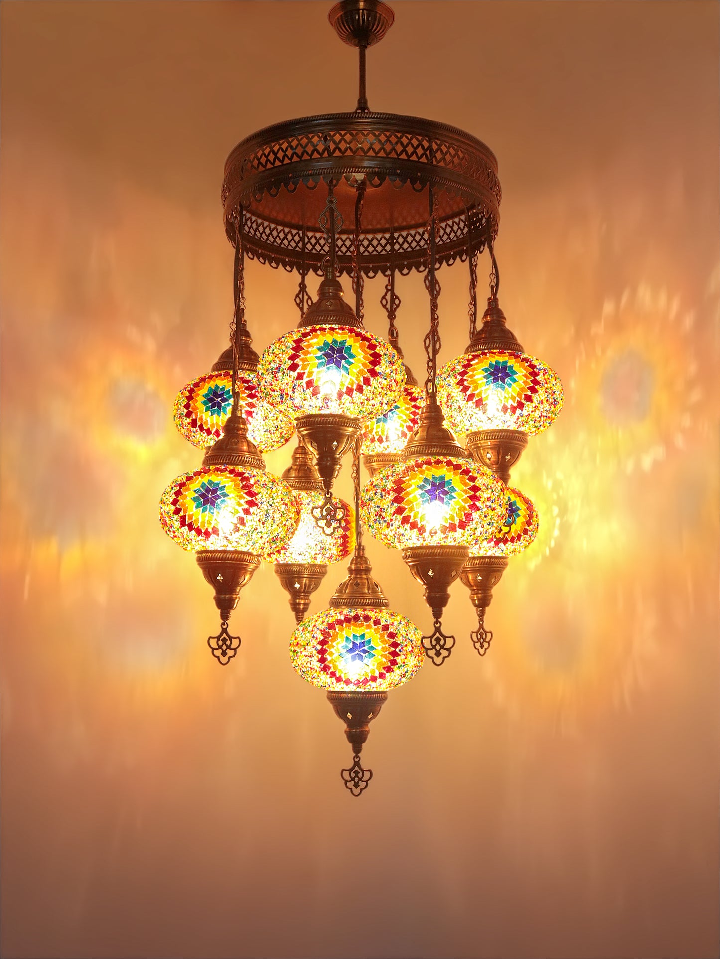 Authentic Turkish Ottoman Mosaic Chandelier 9 globe