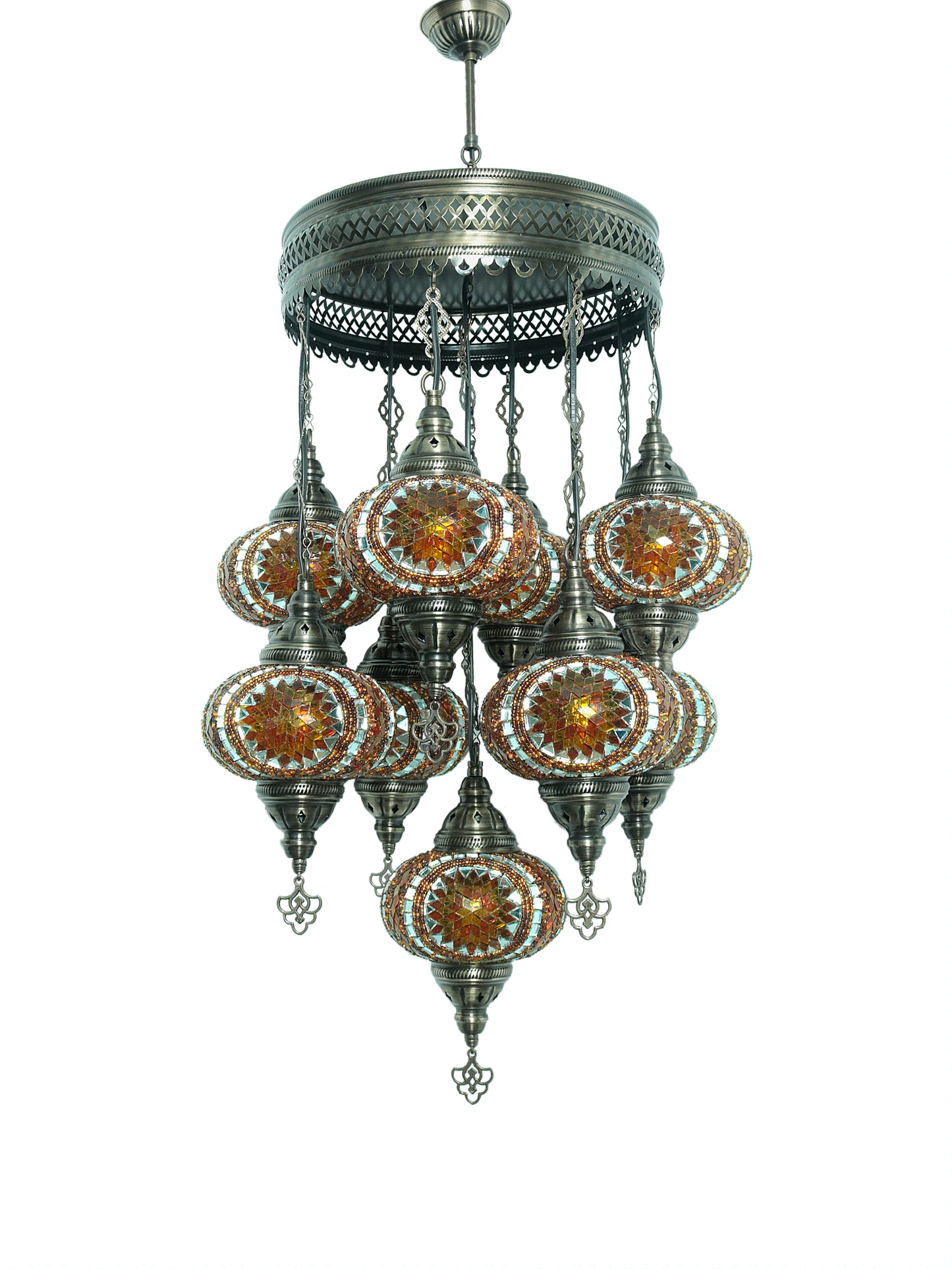 Authentic Turkish Ottoman Mosaic Chandelier 9 globe