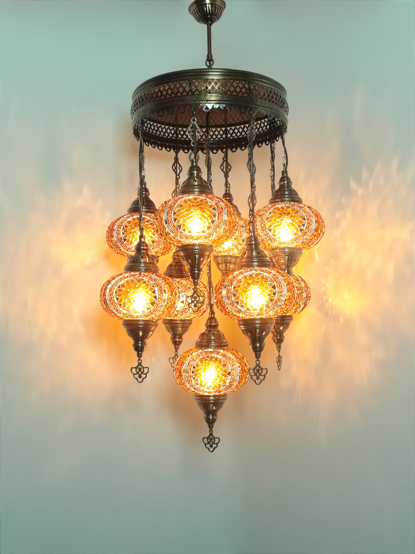 Authentic Turkish Ottoman Mosaic Chandelier 9 globe