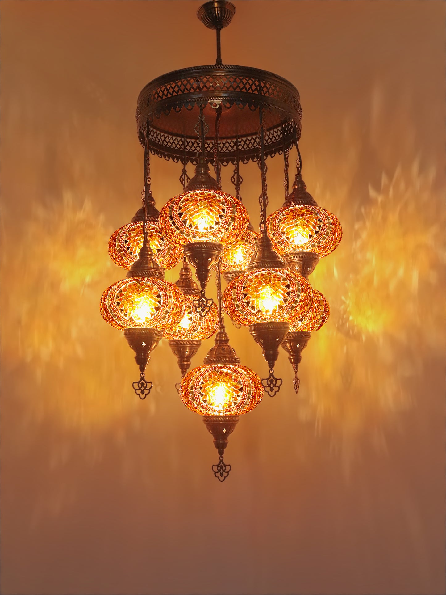 Authentic Turkish Ottoman Mosaic Chandelier 9 globe