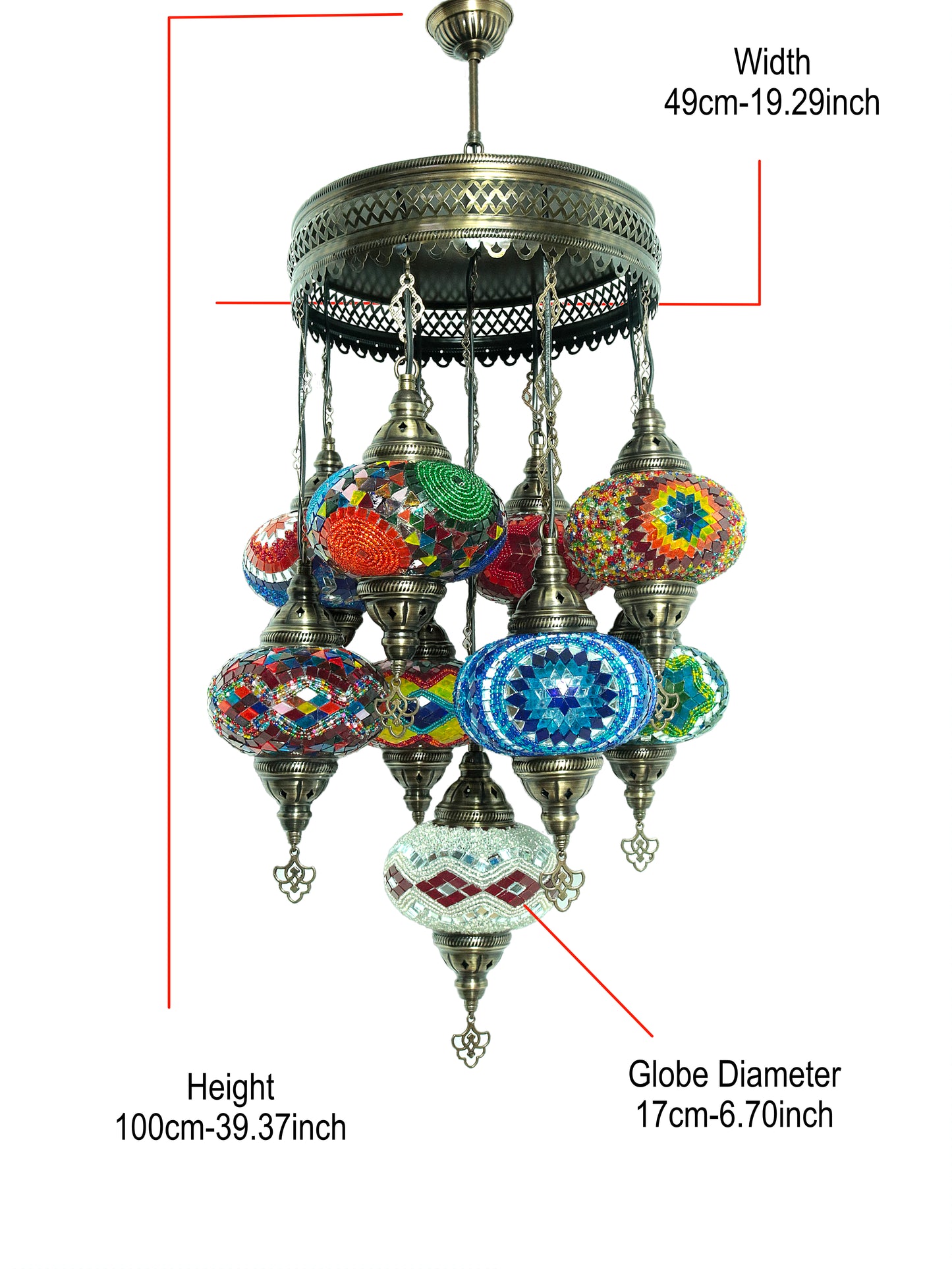 Authentic Turkish Ottoman Mosaic Chandelier 9 globe