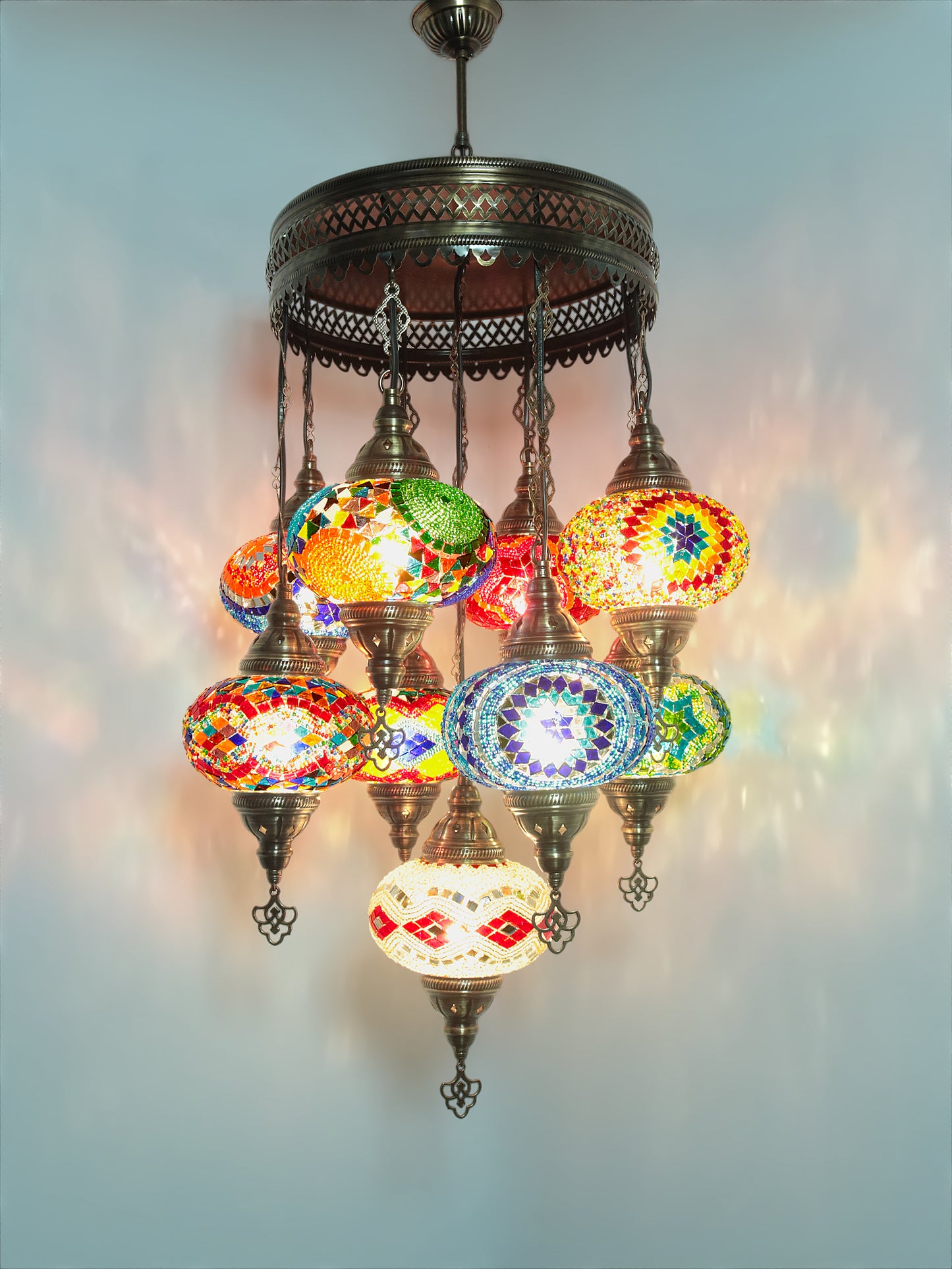 Authentic Turkish Ottoman Mosaic Chandelier 9 globe