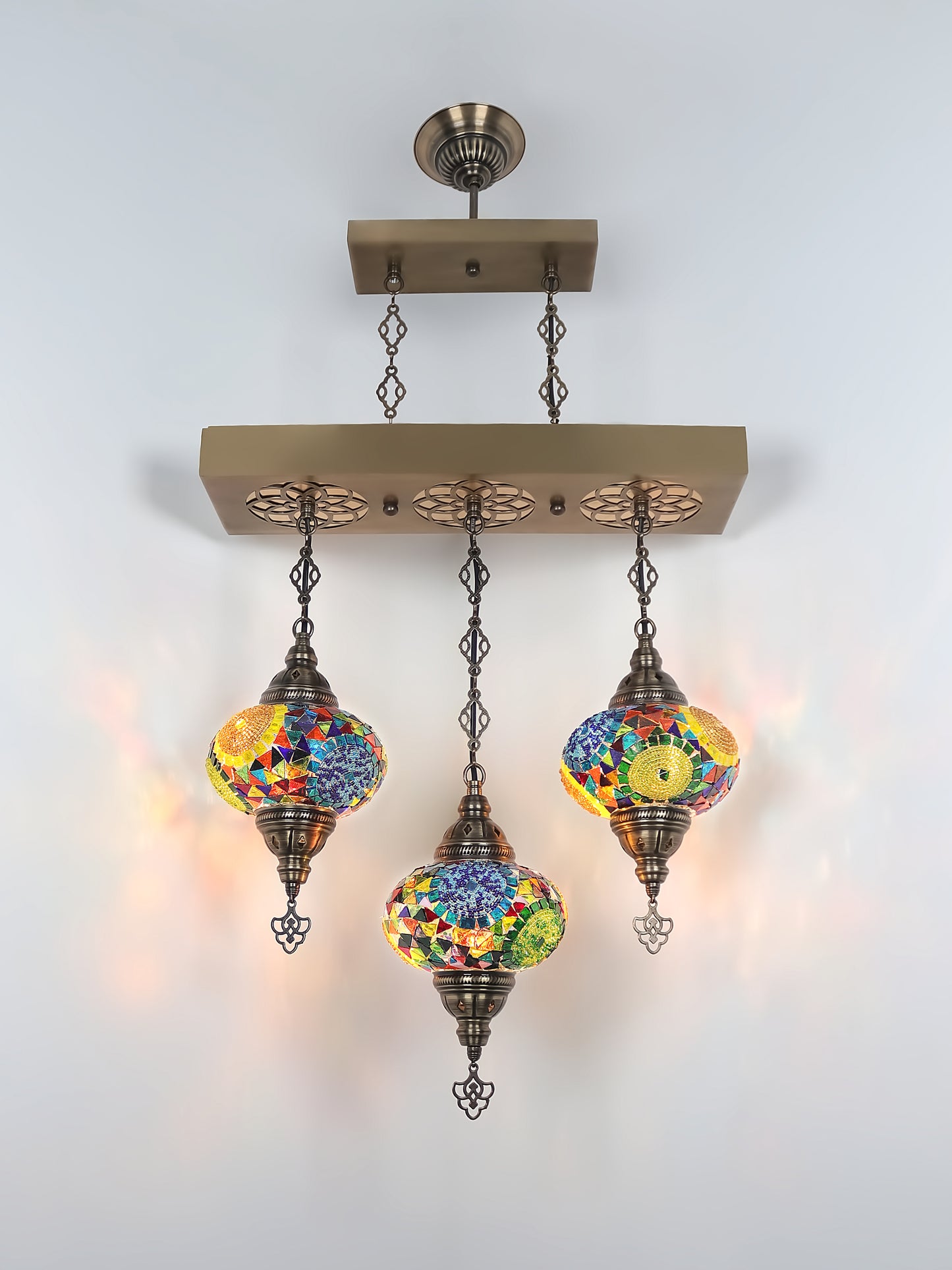 Turkish 3 Globes Mosaic Glass Chandelier Lighting