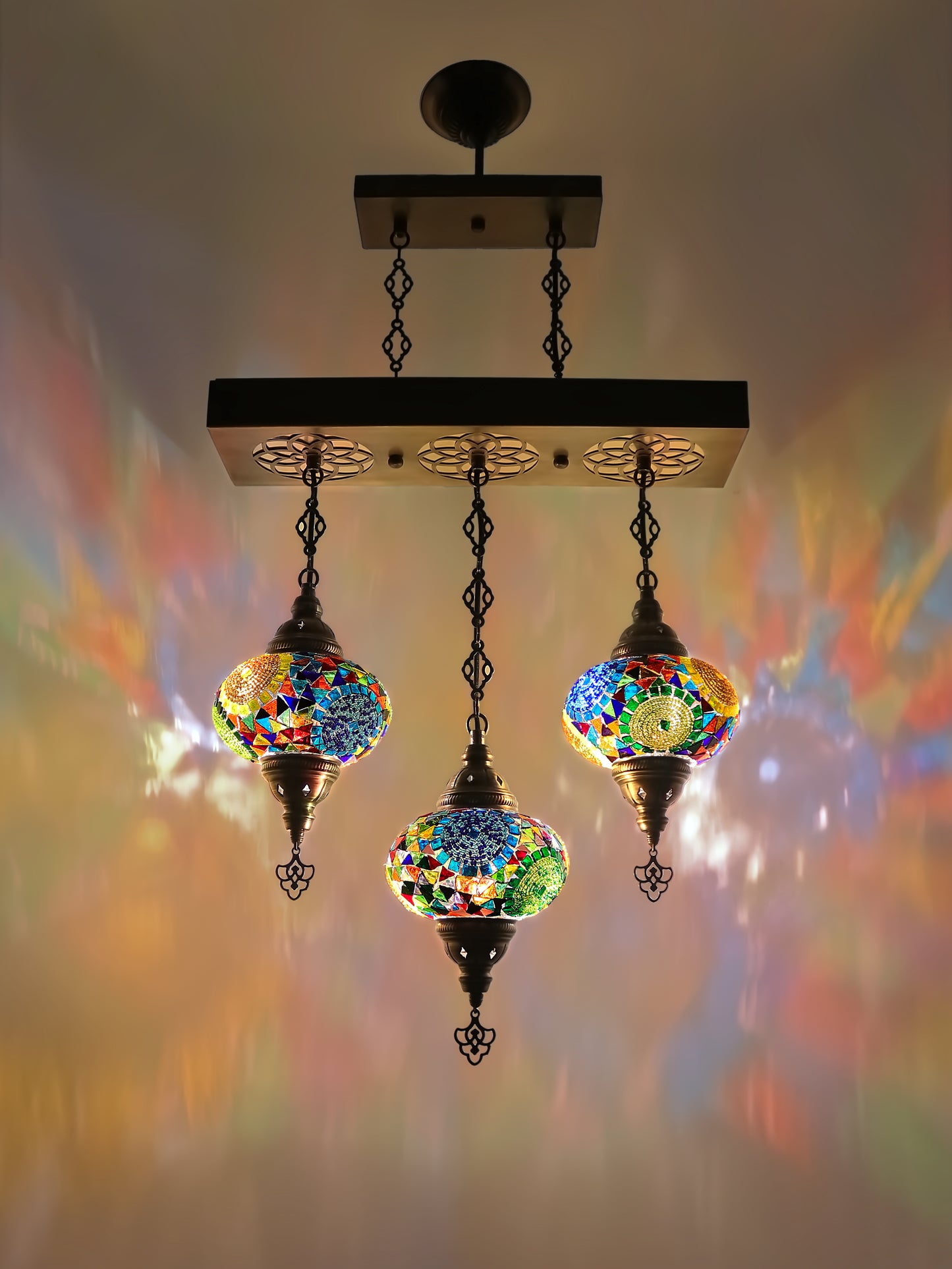 Turkish 3 Globes Mosaic Glass Chandelier Lighting