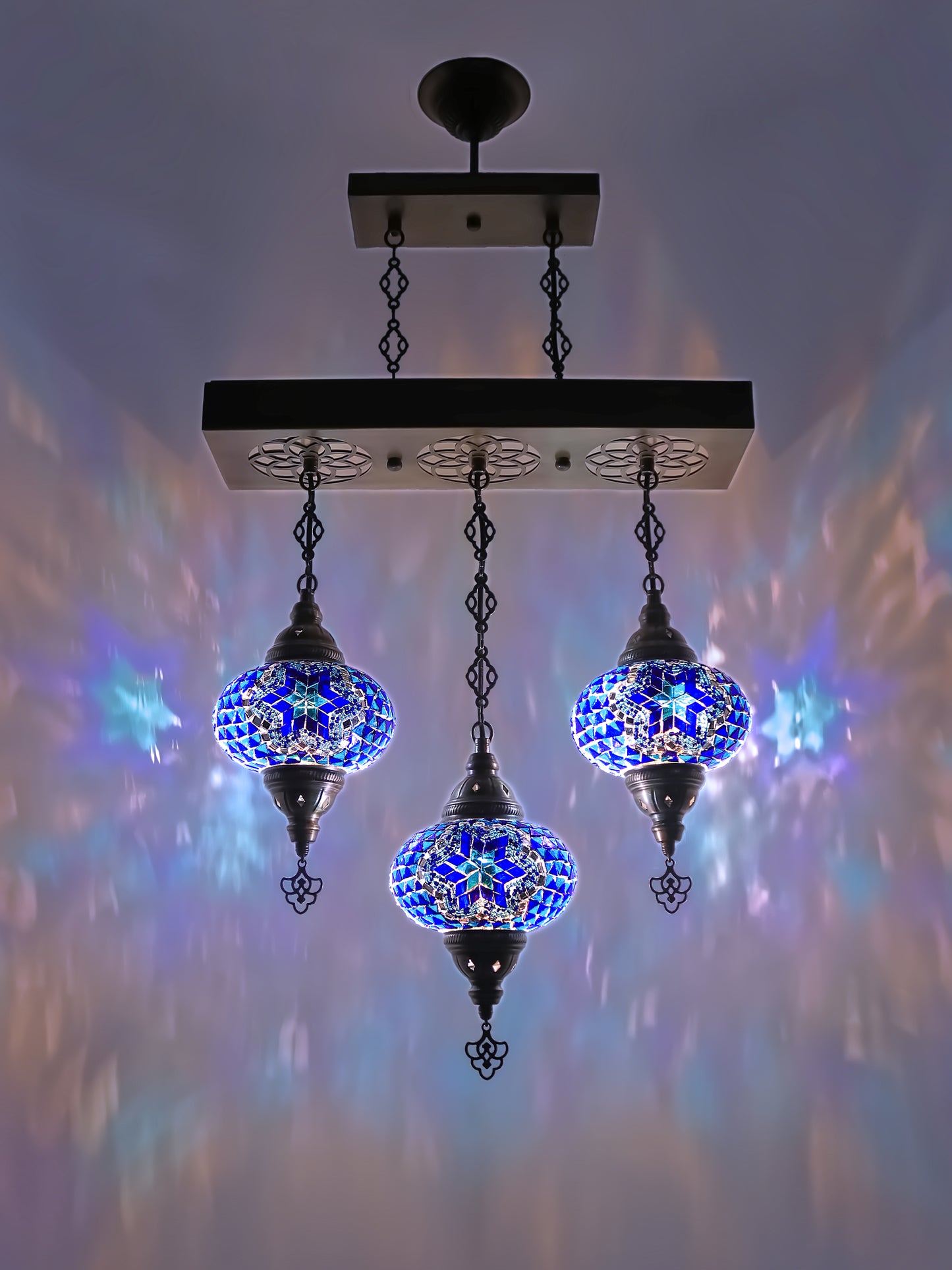 Turkish 3 Globes Mosaic Glass Chandelier Lighting