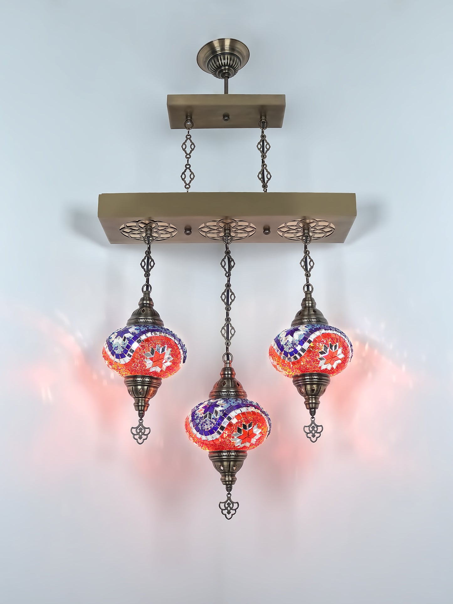 Turkish 3 Globes Mosaic Glass Chandelier Lighting